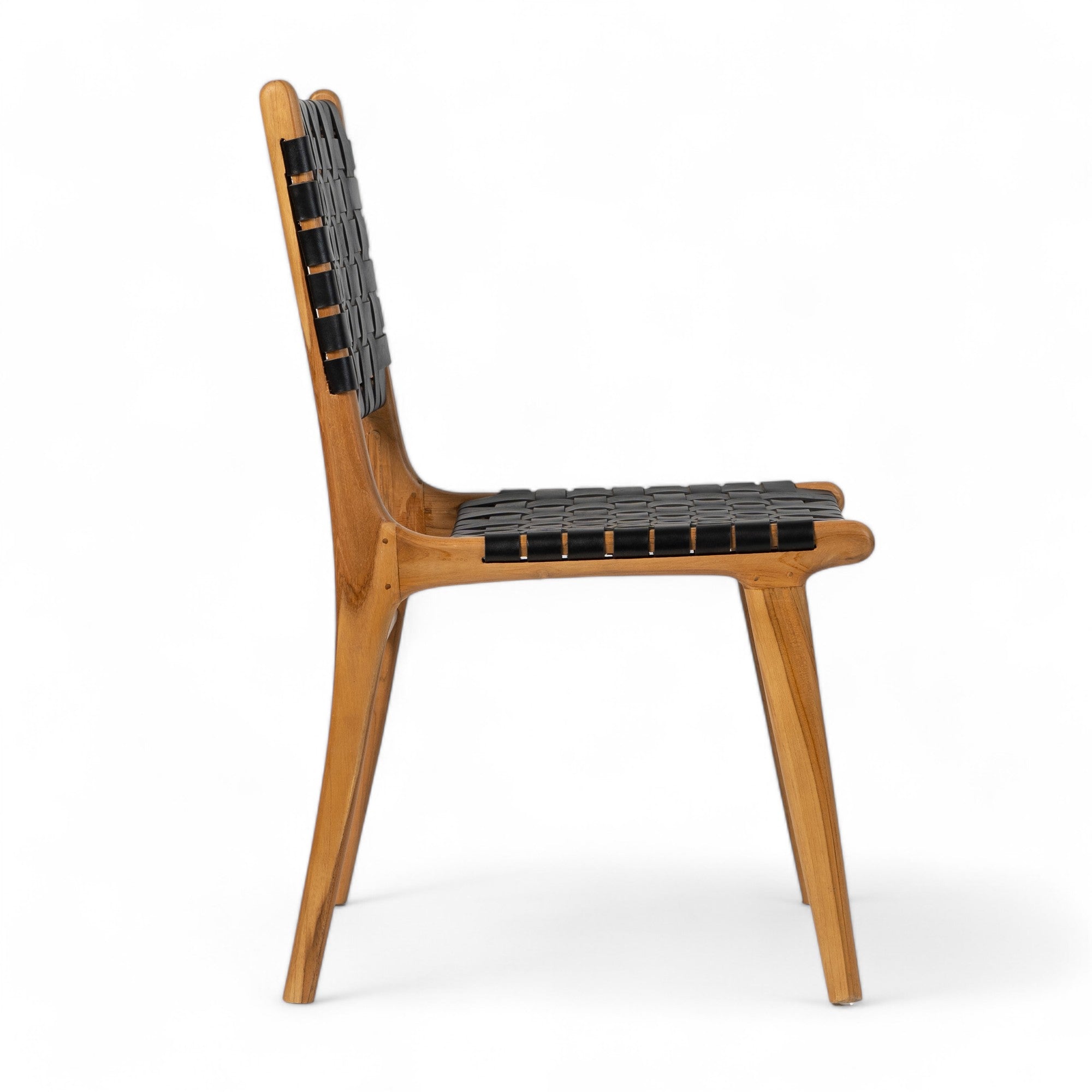 Chair in Solid Teak and Handwoven Leather