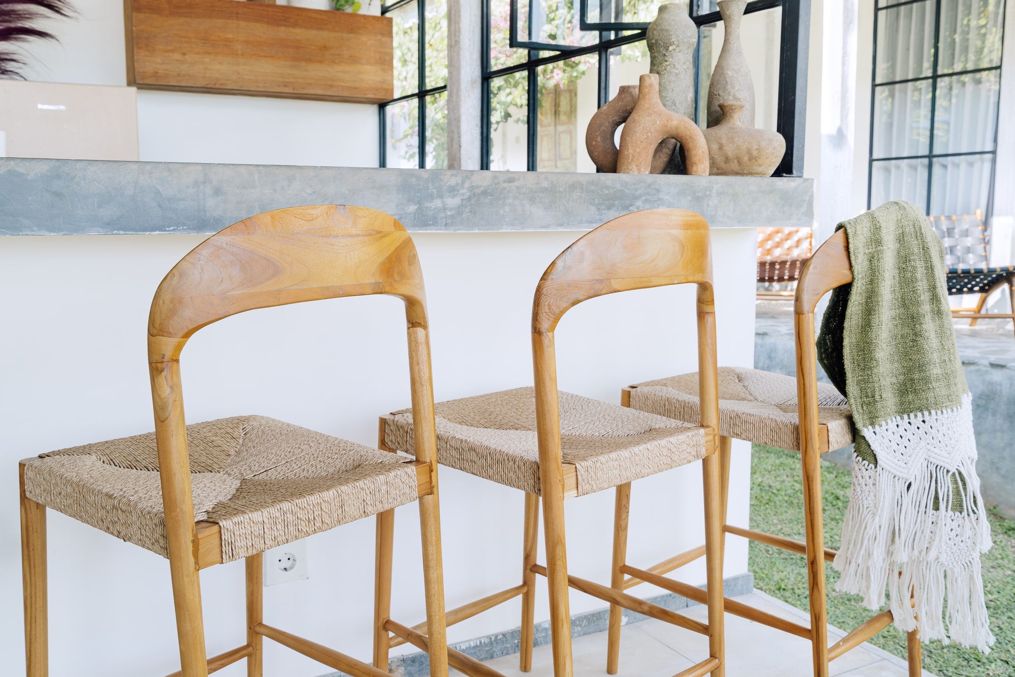 Counter Stool in Solid Teak and Handwoven Rope