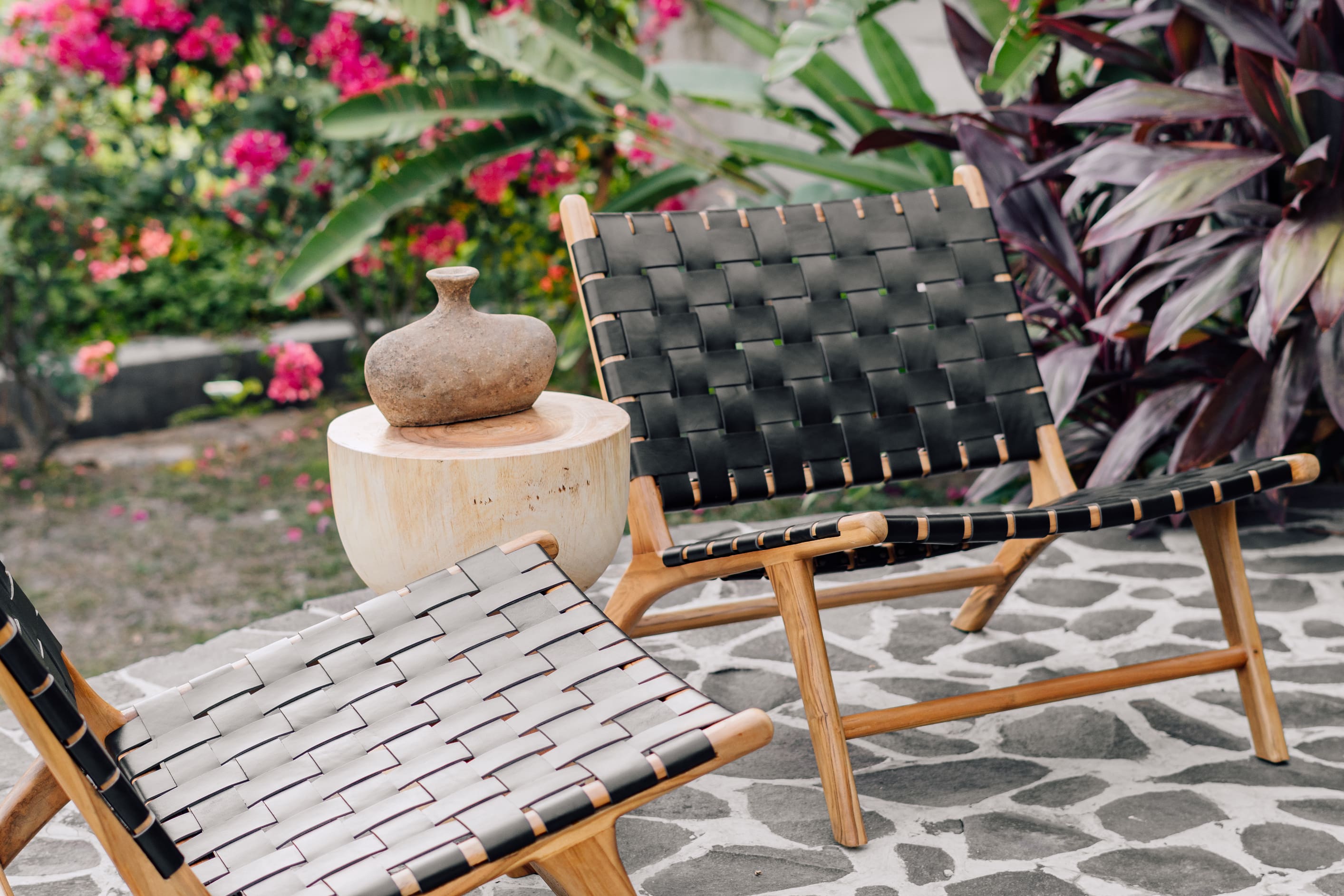 Lounge Chair in Solid Teak and Handwoven Leather