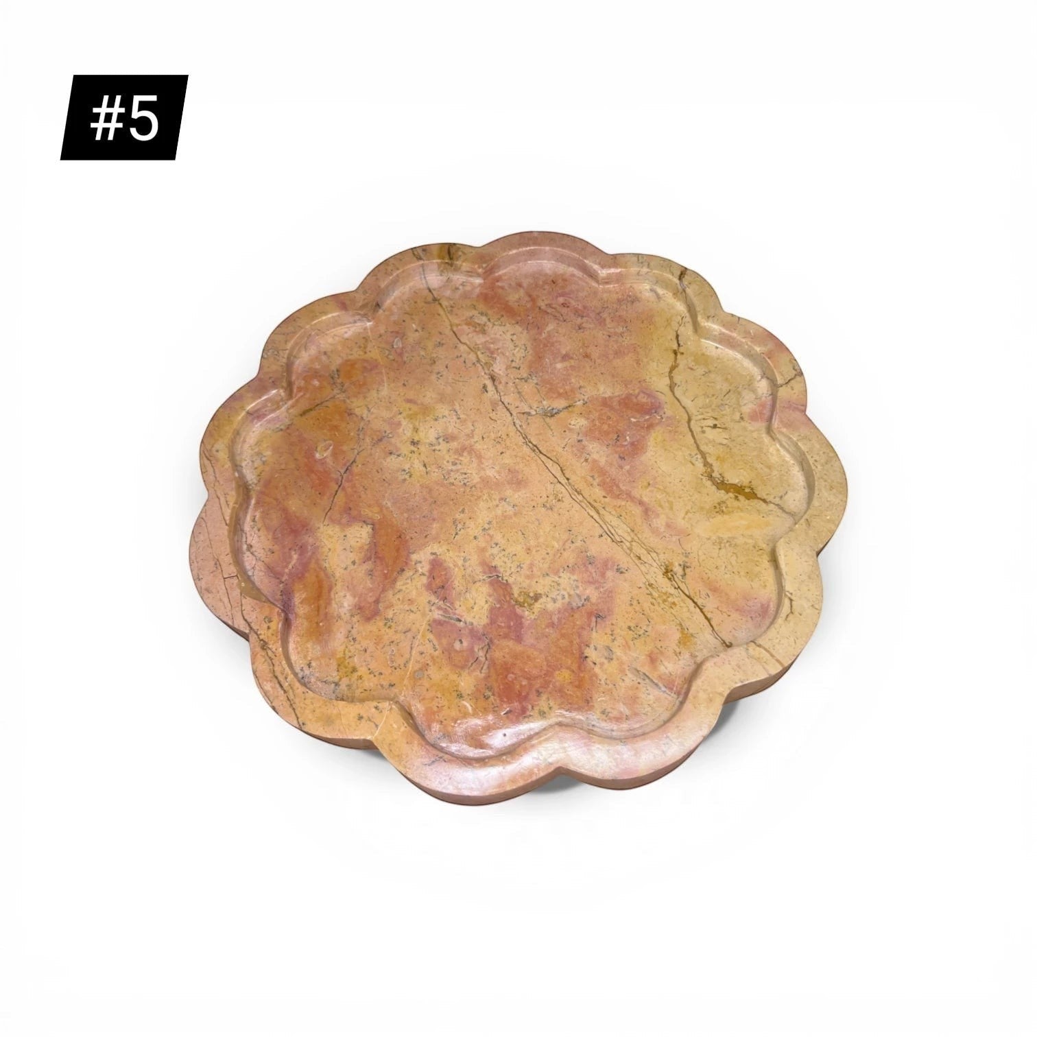 Onyx Petal Tray in caramel color, crafted from polished onyx stone, showcasing a smooth, petal-shaped design.