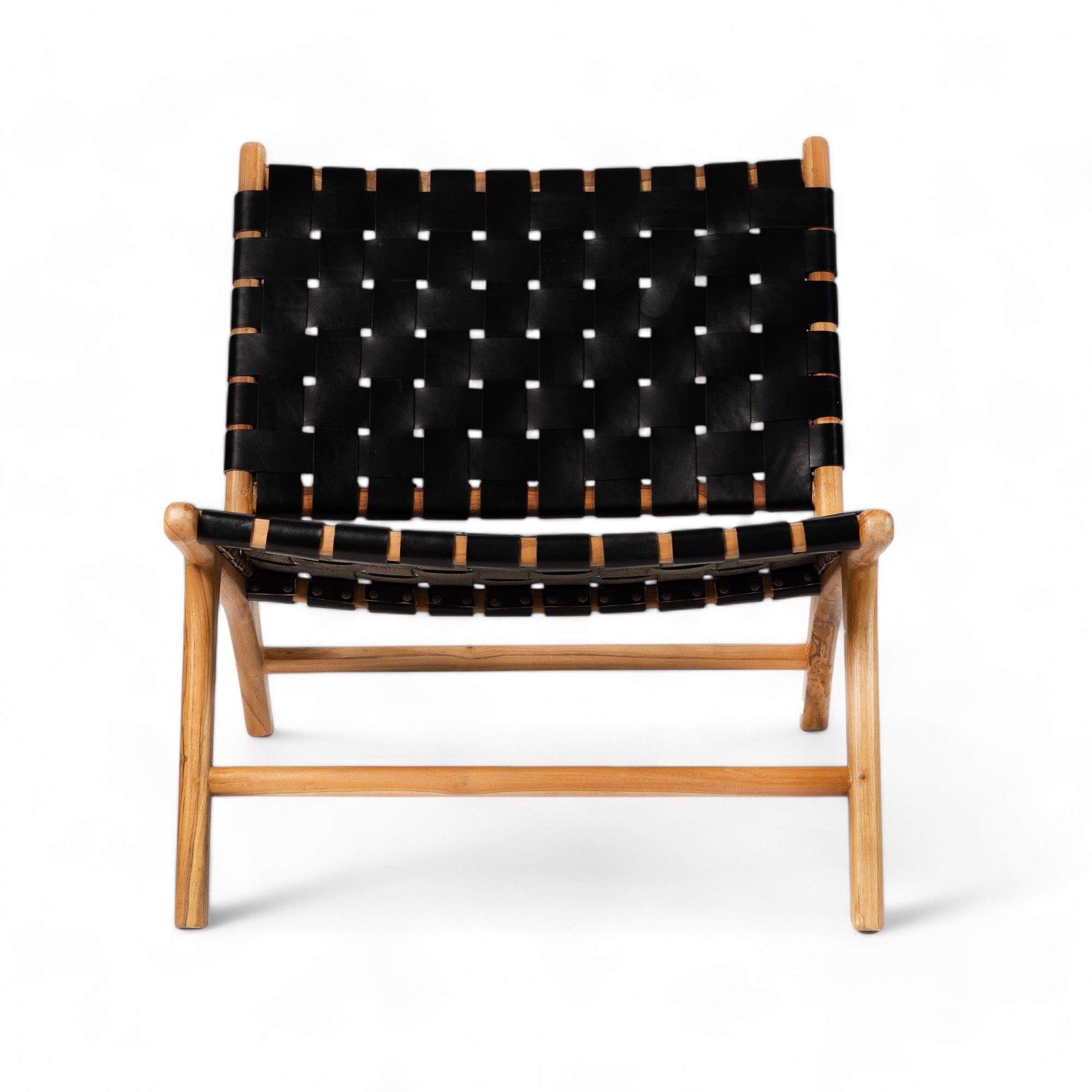 Lounge Chair in Solid Teak and Handwoven Leather