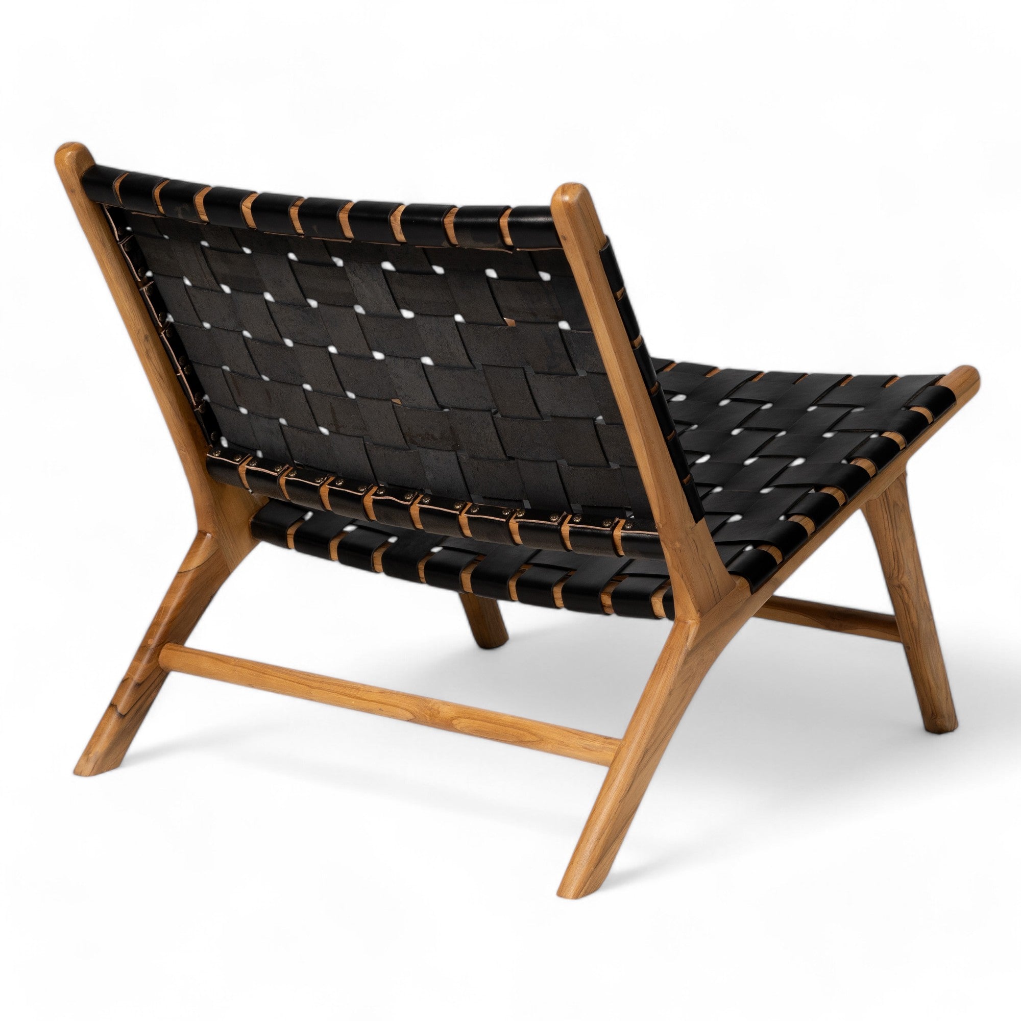 Lounge Chair in Solid Teak and Handwoven Leather