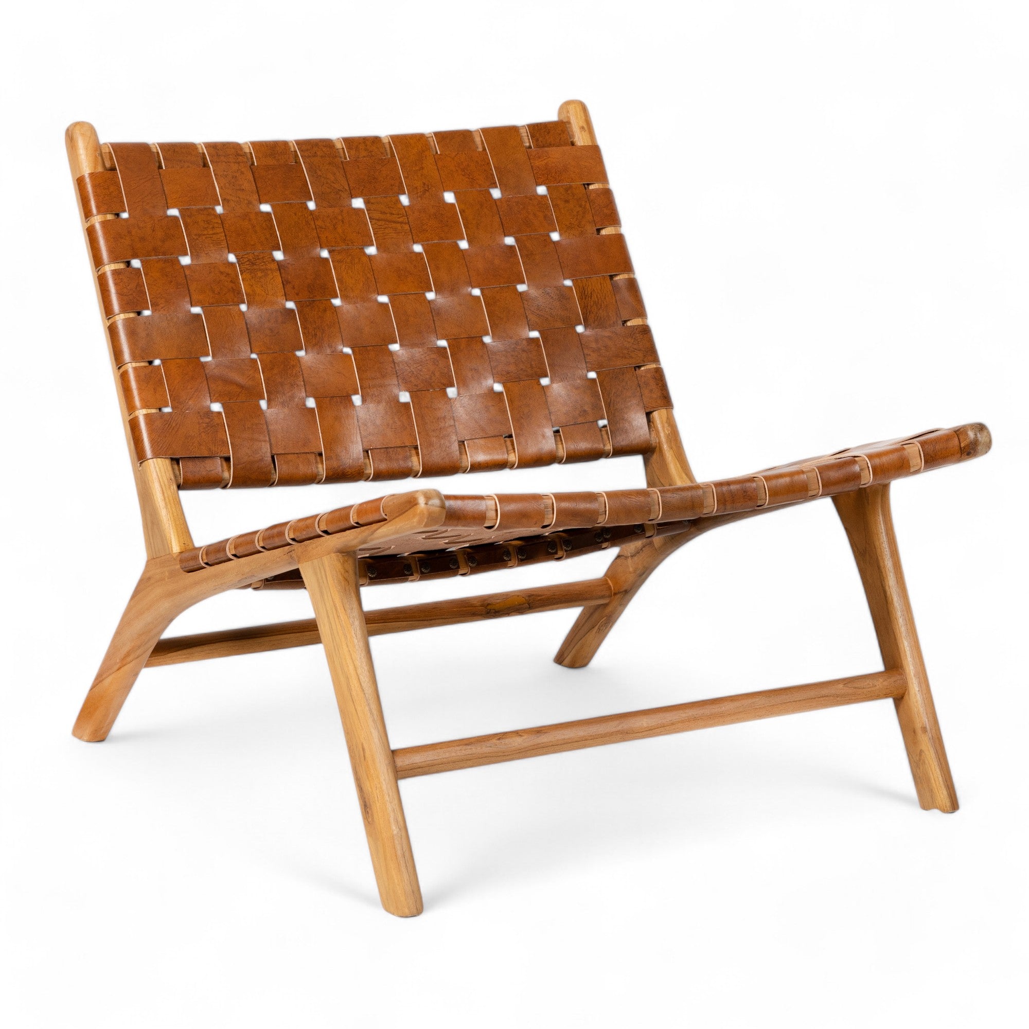 Lounge Chair in Solid Teak and Handwoven Leather