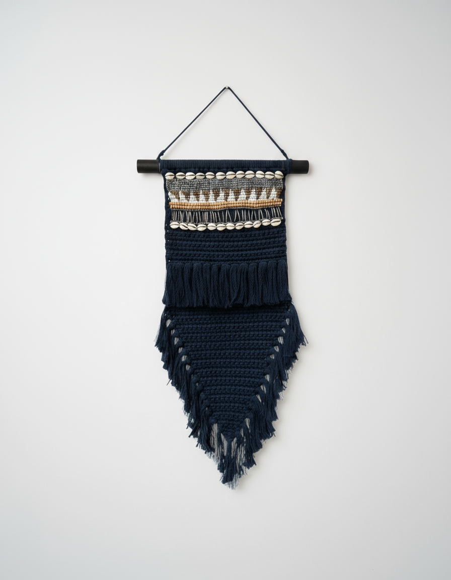 Macrame Wall Hanging - Beads & Shells, 70x30 cm