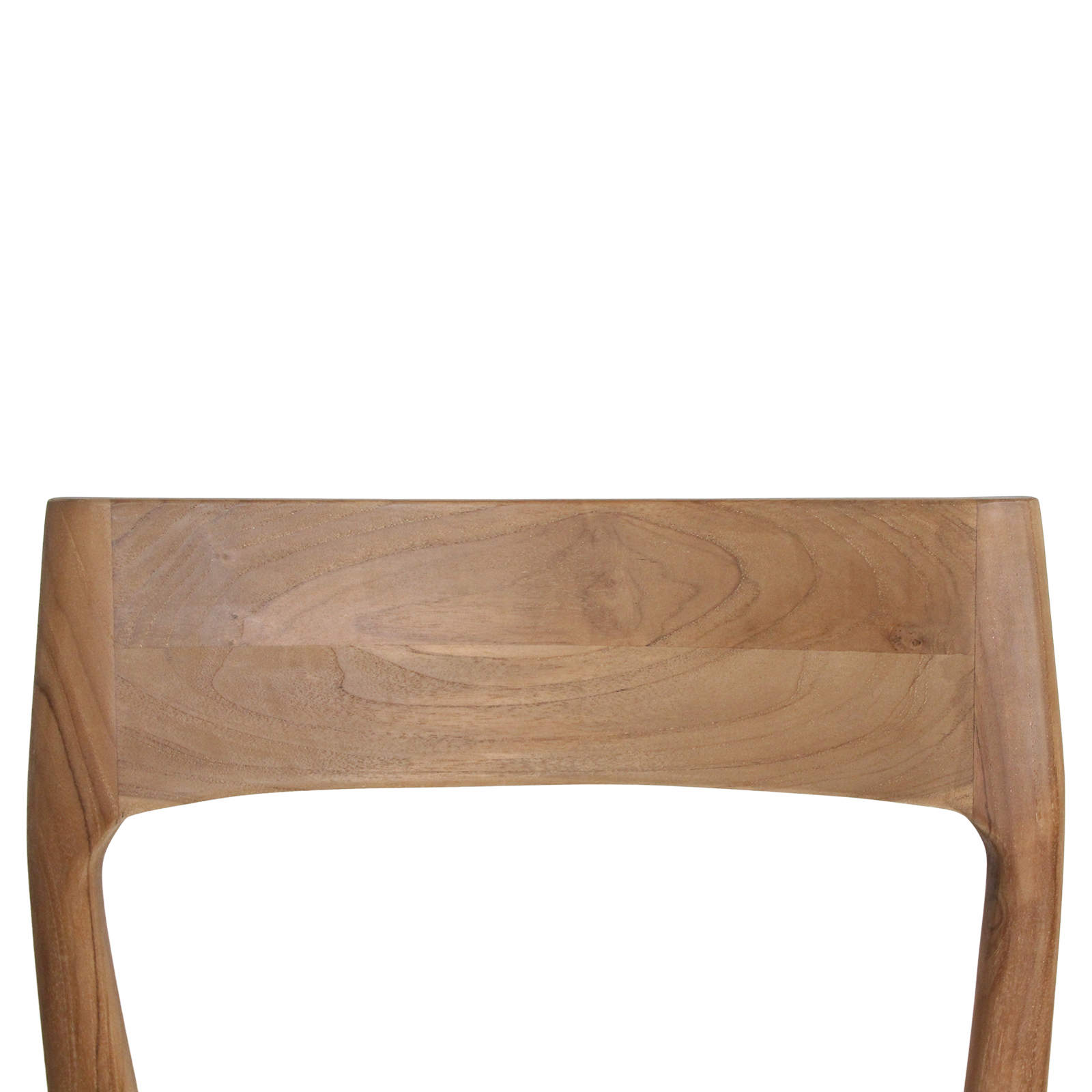 Set of two Raw Materials Freya teak dining chairs in cream with wooden legs, showcasing a modern, comfortable design.