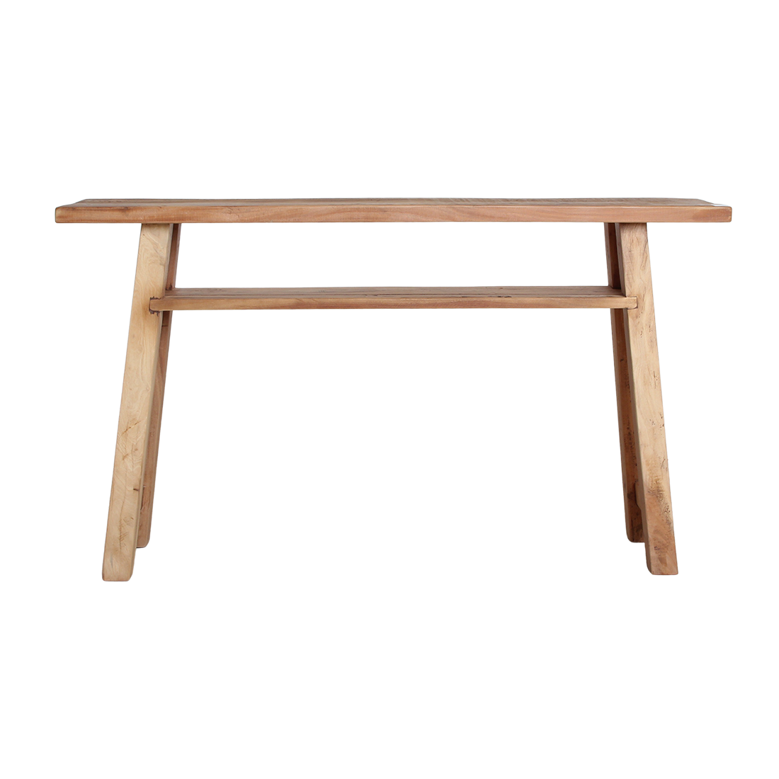 Raw Materials Farmwood console table with wooden top and sleek metal legs, ideal for entryways or living room decor.