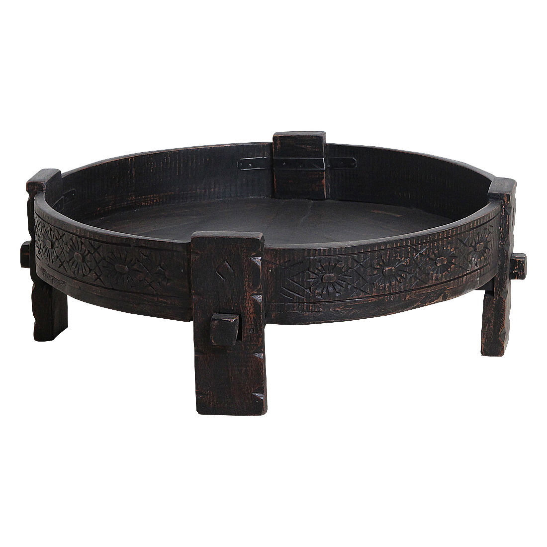 Raw Materials Chakki black side table with a sleek, modern design and sturdy wooden construction for versatile home use.