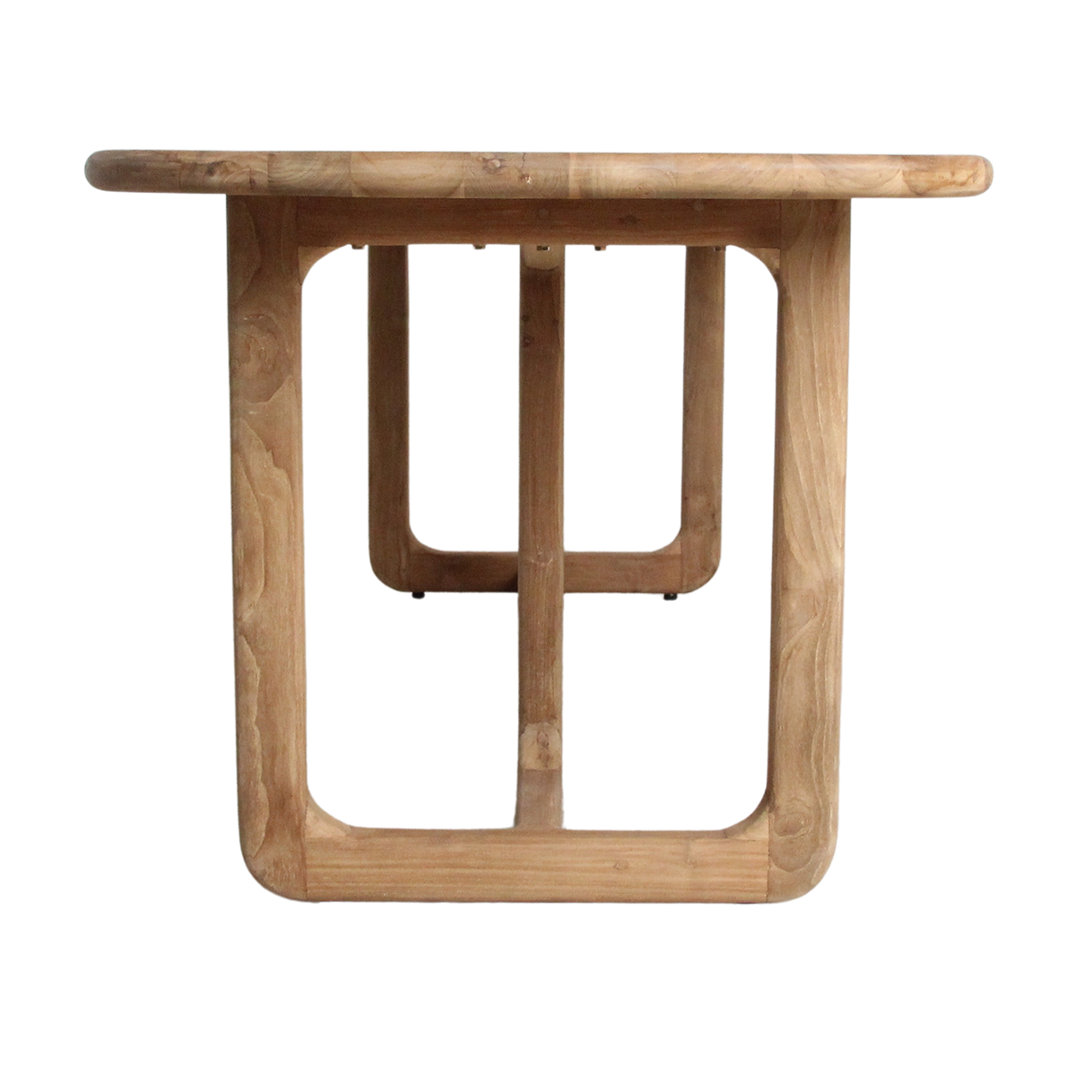 Teak wood dining table by Raw Materials, 200 cm long, featuring a sleek, natural finish and modern design for dining rooms.