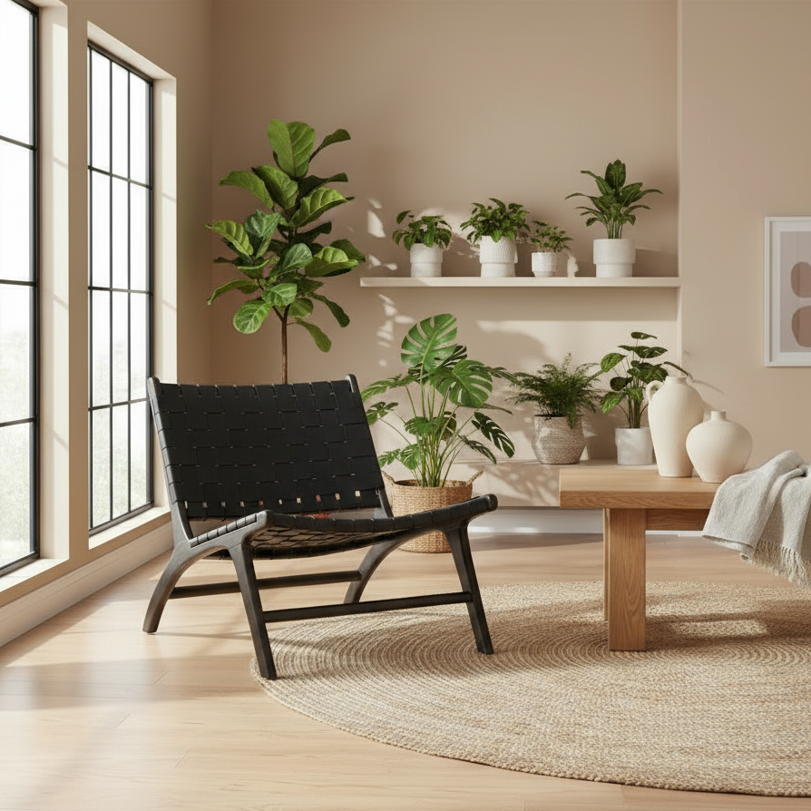 Lounge Chair 'Hitam' in Teak and Leather