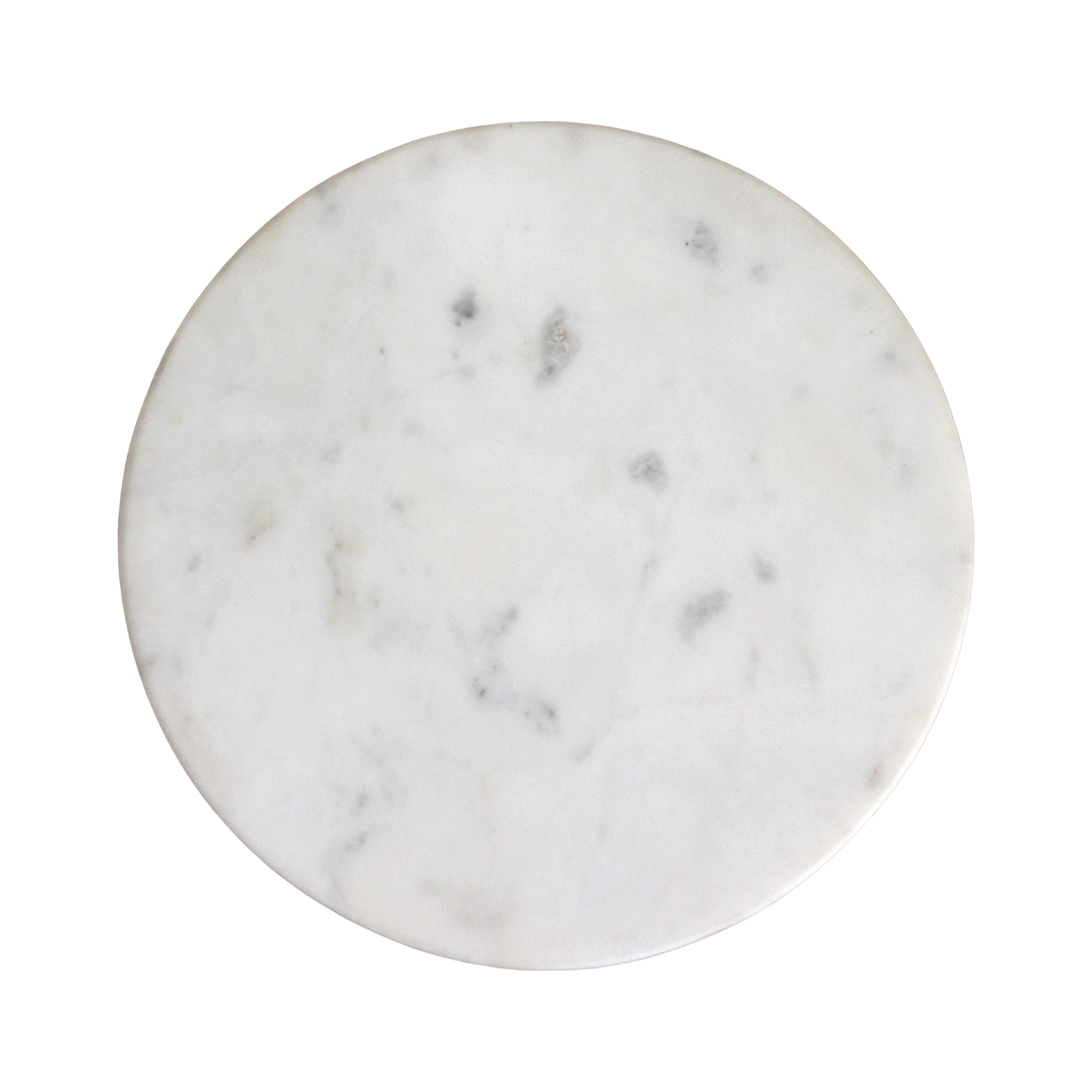 Kayu Living Atjeh round white marble side table top with natural grey veining, viewed from directly above.