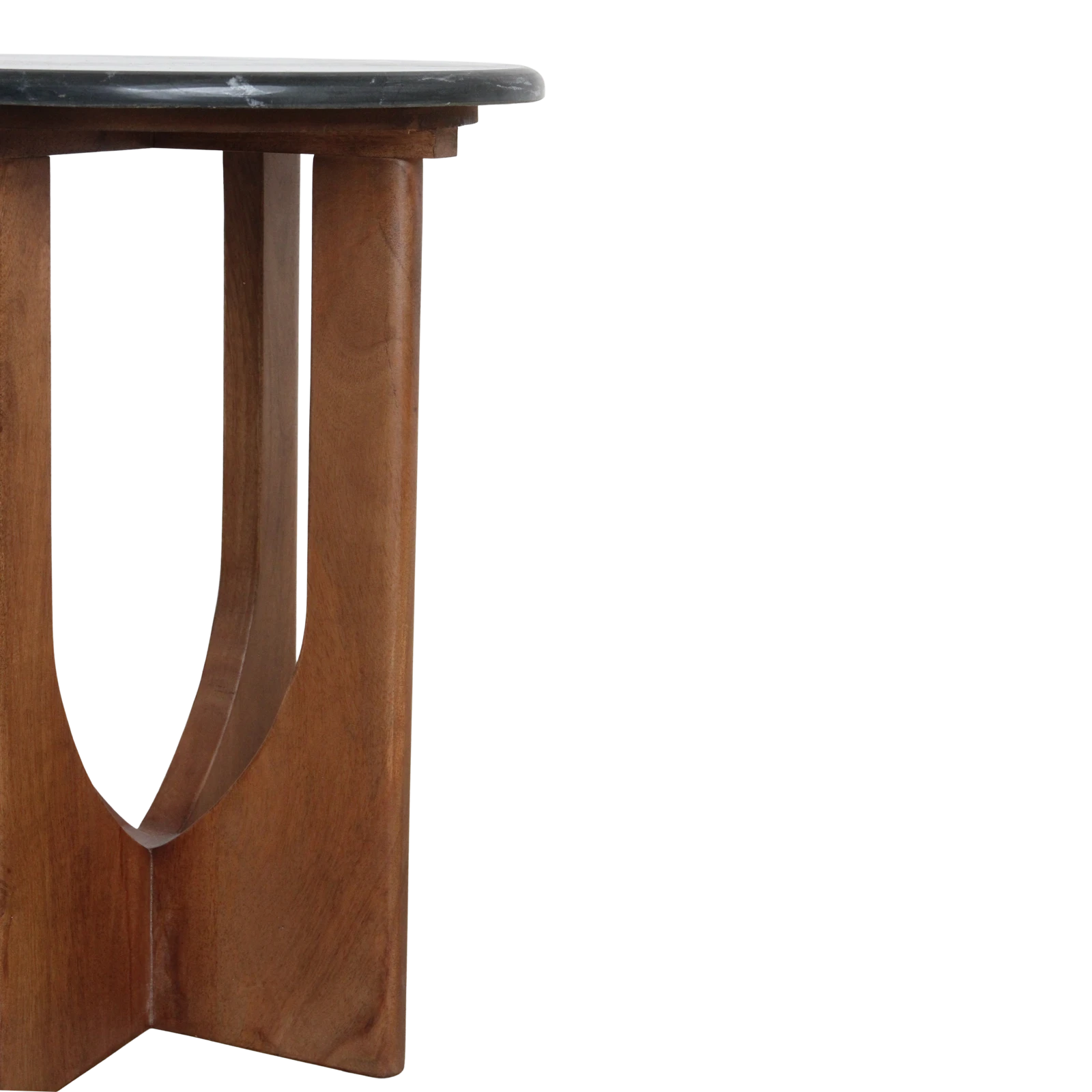 Kayu Living Brunei side table featuring a black marble top and a dark mango wood cross base