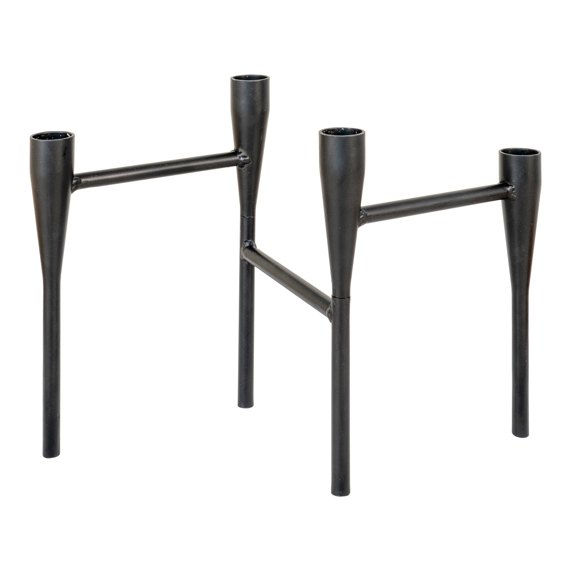 Kayu Living minimalist black steel candle holder with four tapered sockets for a modern home decor aesthetic