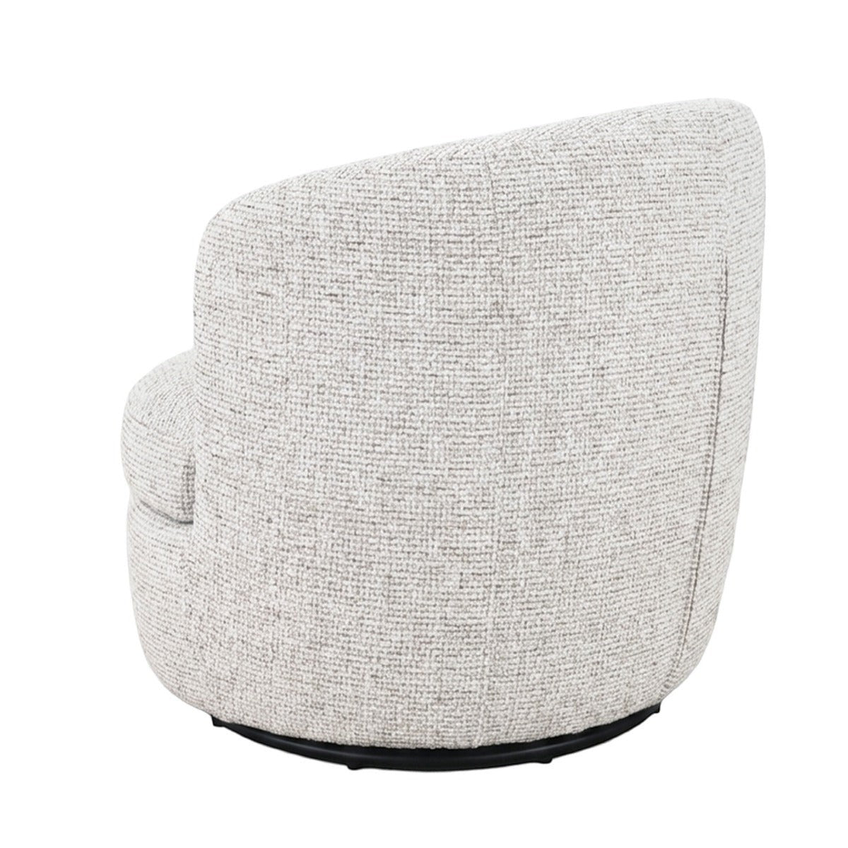 Kayu Living Britt swivel armchair in beige textured fabric with a rounded high back and sturdy swivel base