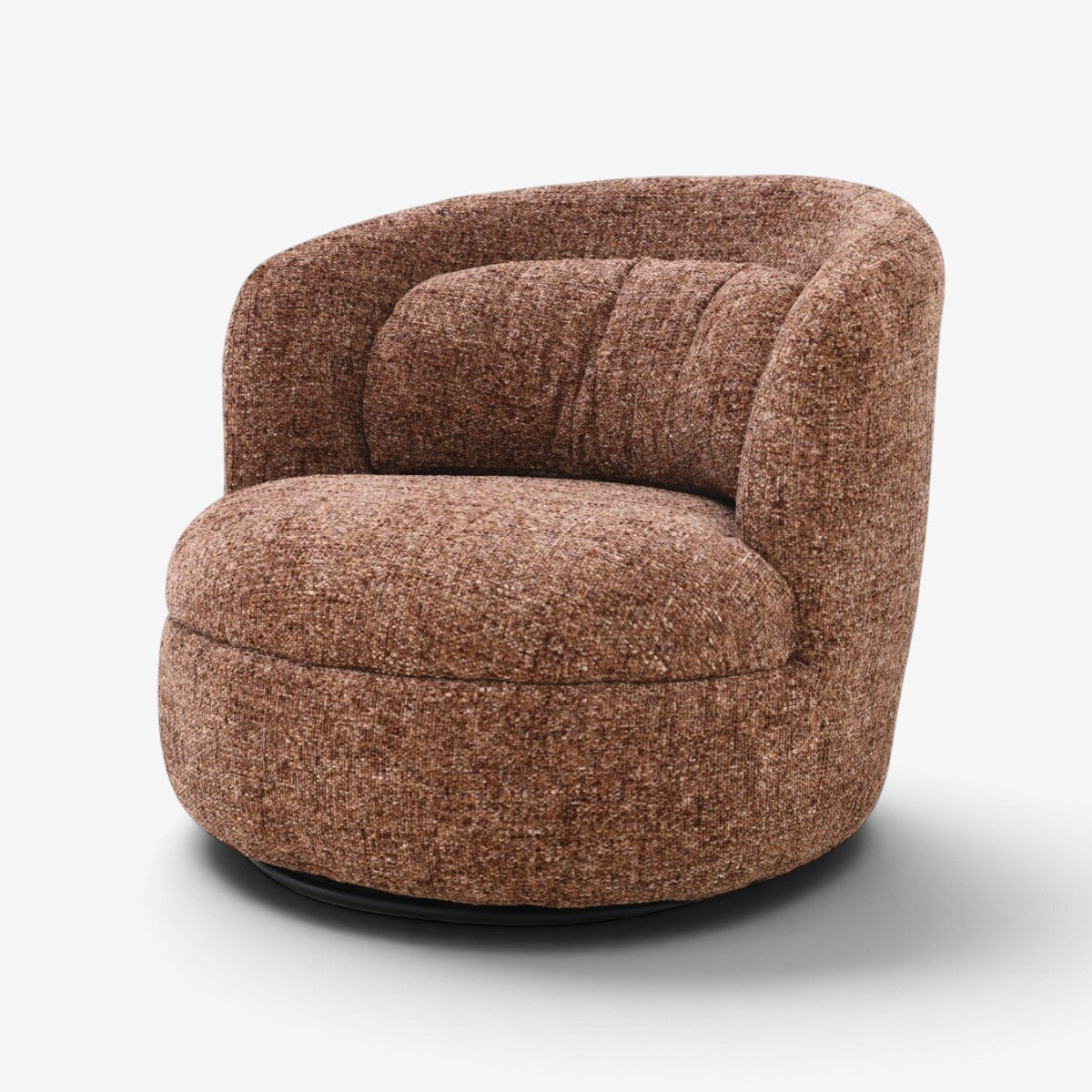 Kayu Living Britt swivel armchair in burgundy textured fabric with a rounded back and cozy, compact design.