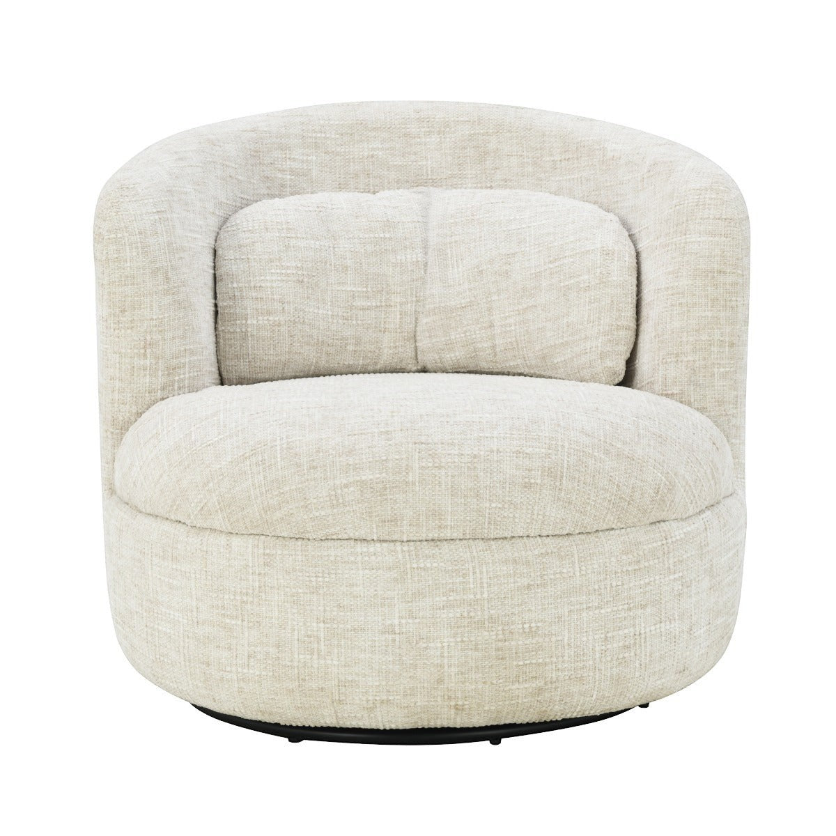 Kayu Living Britt cream swivel armchair with a rounded back and textured fabric upholstery on a sturdy base