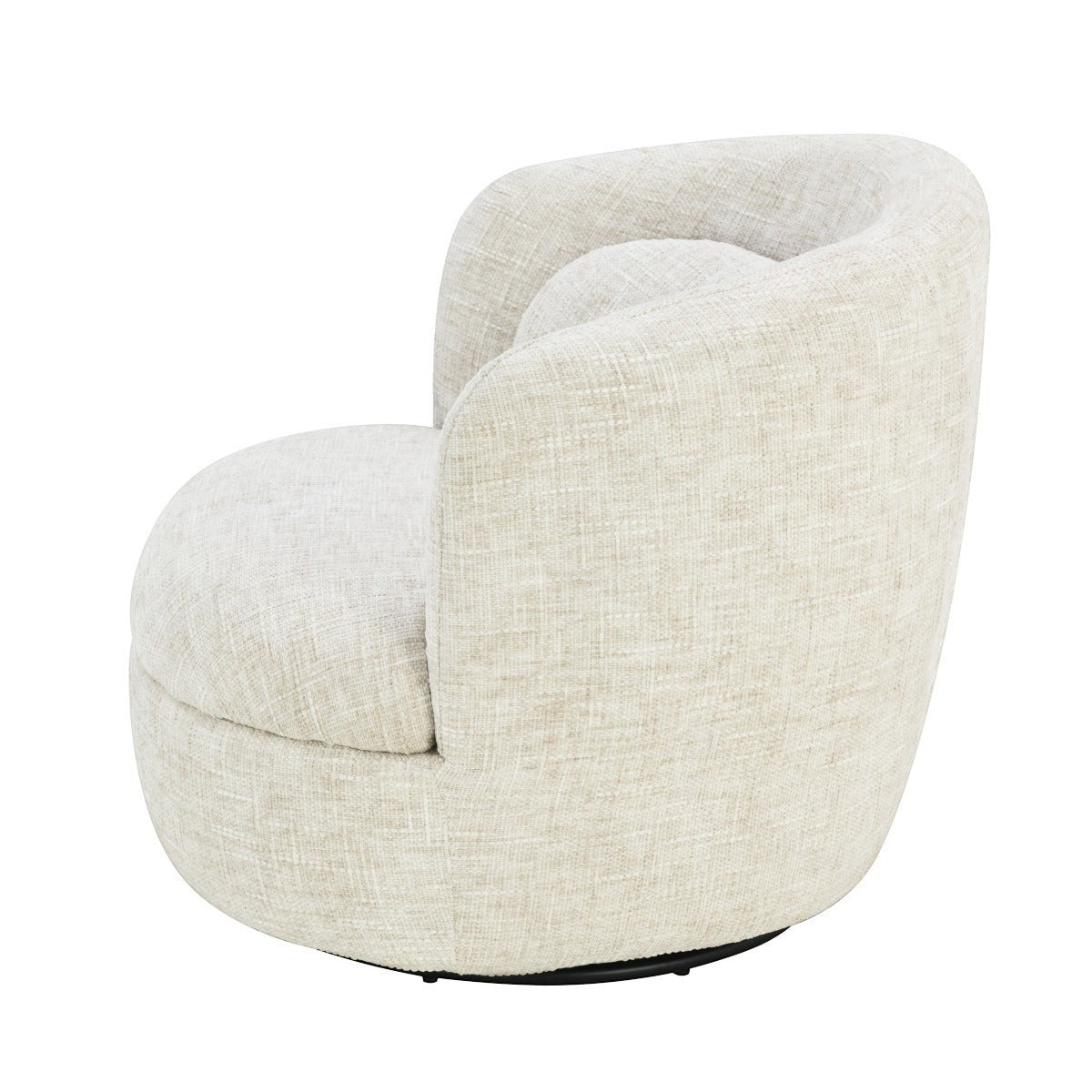 Kayu Living Britt swivel armchair in cream textured fabric with a rounded back and compact modern design.