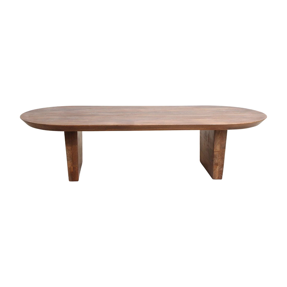 Kayu Living brown bullnose coffee table made from sustainable reclaimed mango wood with a smooth oval design.