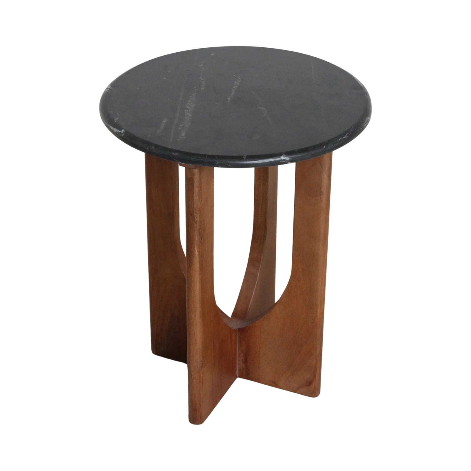 Kayu Living Brunei side table featuring a round black marble top on a dark mango wood cross base