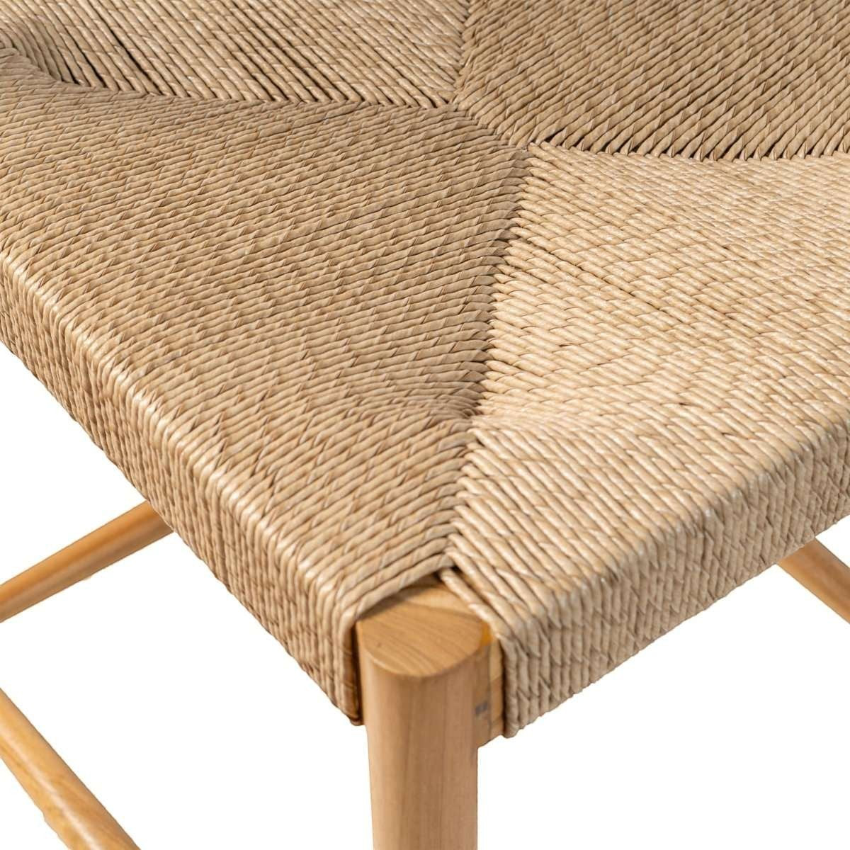 Kayu Living Cemagi counter stool with natural woven rope seat and light wood frame.