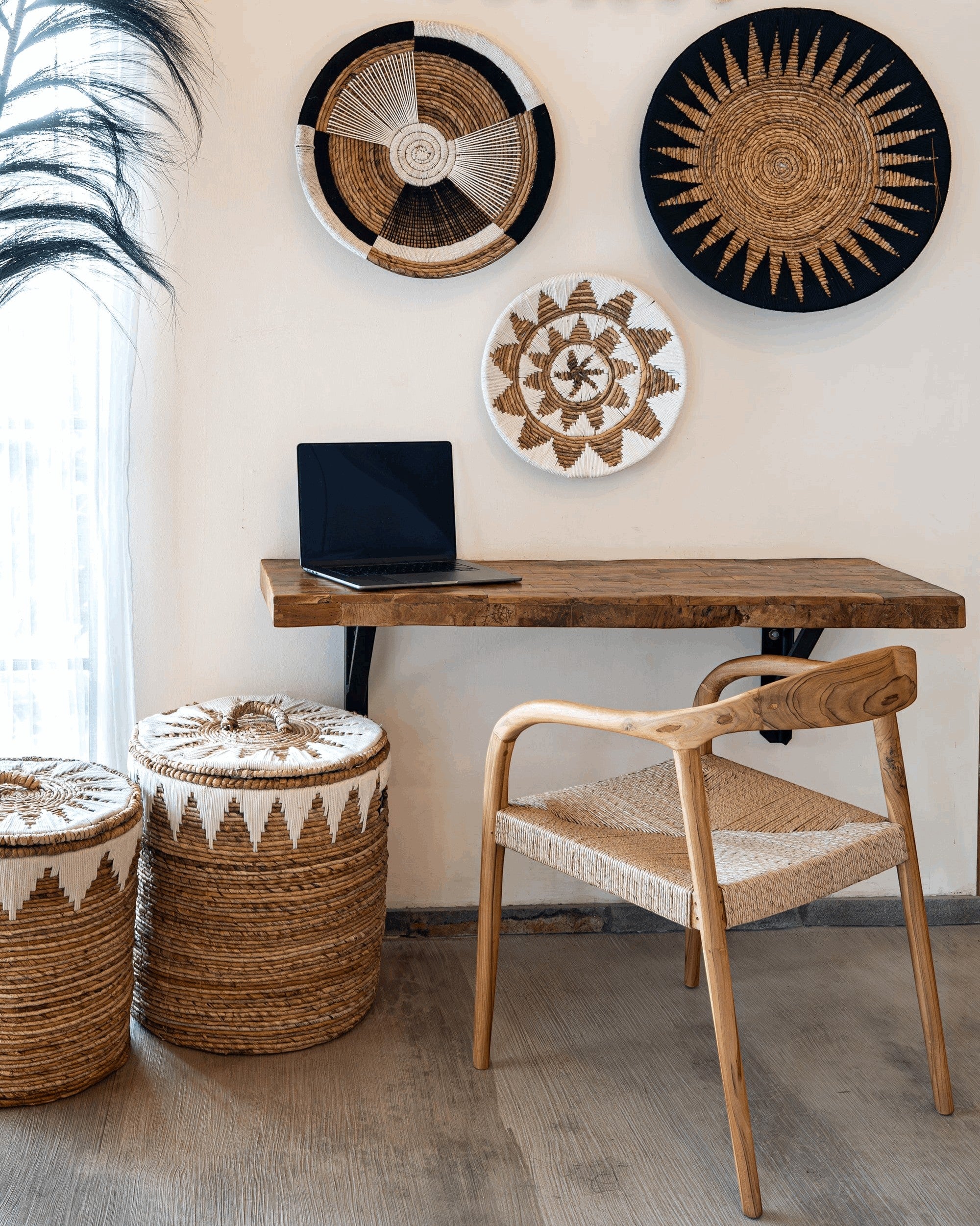 Kayu Living Cemagi chair with teak frame and handwoven rope seat and back, suitable for indoor/outdoor use.