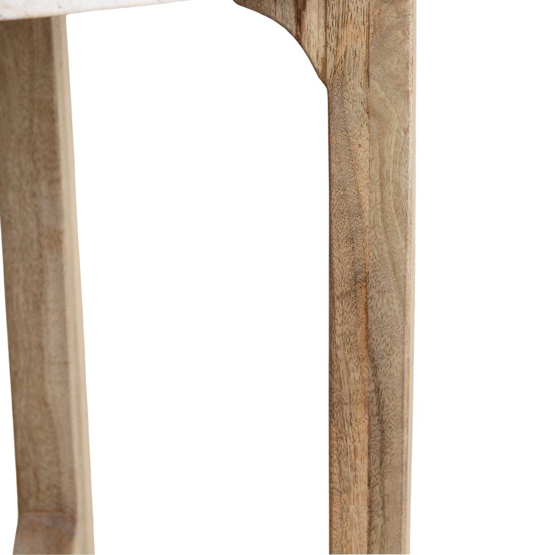 Kayu Living cream marble side table featuring a round top and a natural mango wood base with visible wood grain.
