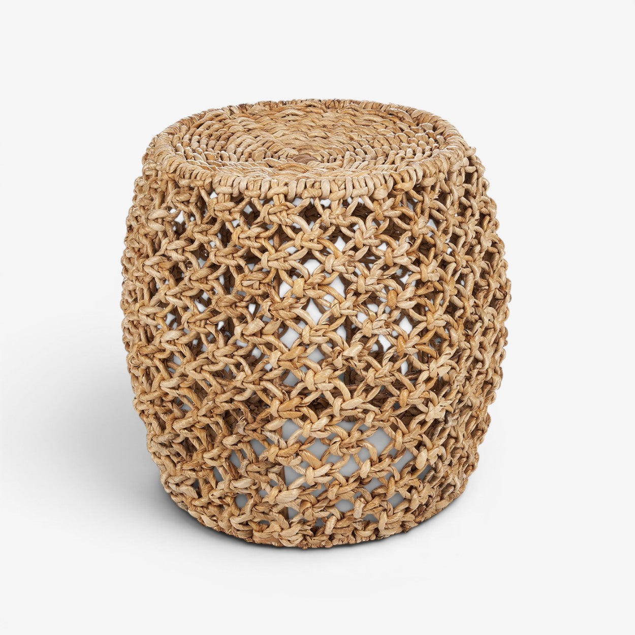 Kayu Living The Dannih Stool handcrafted from natural banana leaf with a woven lattice design in a boho style.