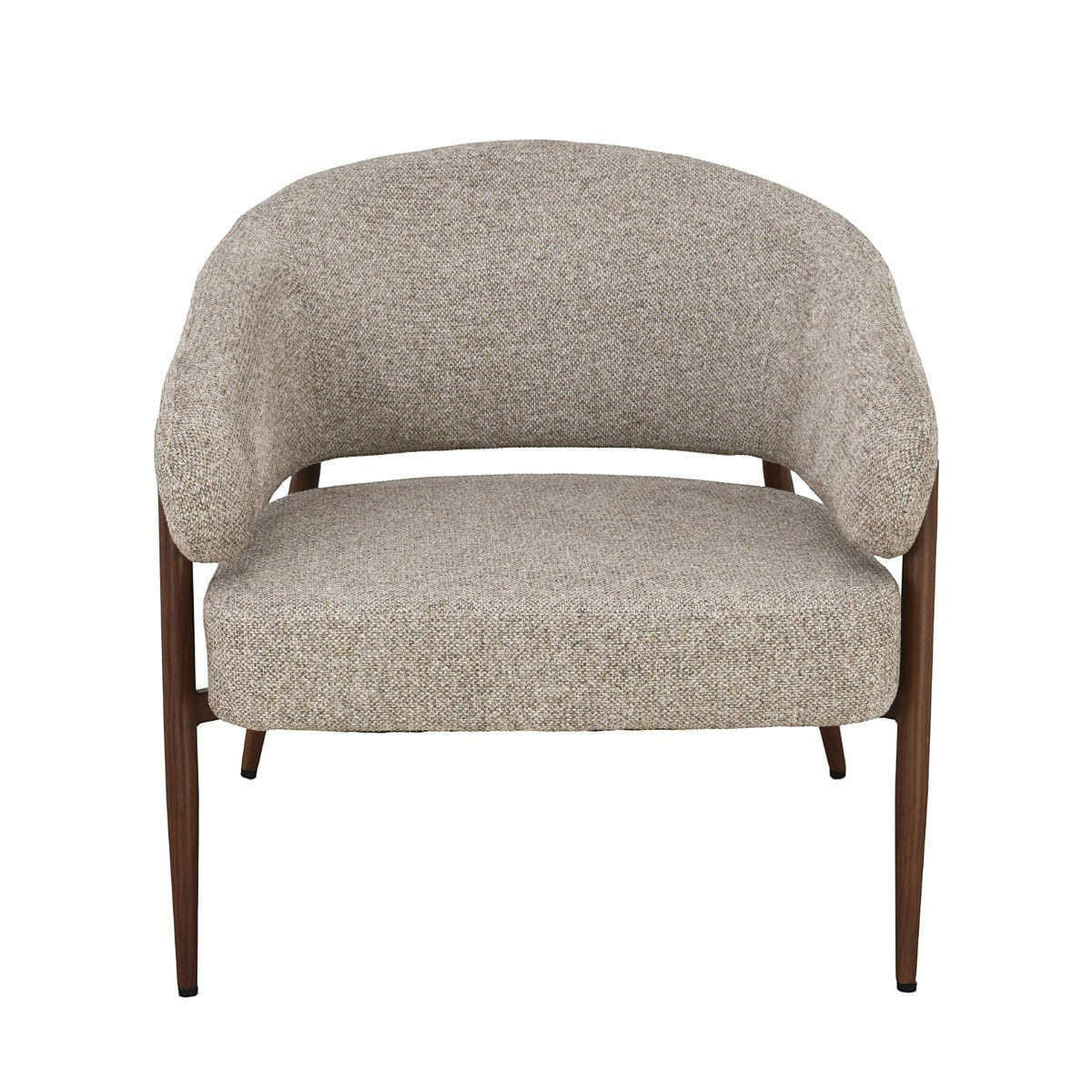 Kayu Living Dilan Hush lounge chair with textured natural upholstery and a walnut finish frame on a white background.