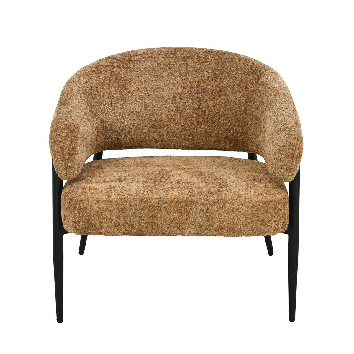 Kayu Living Dilan Venga lounge chair in cognac textured fabric with a curved seat and black metal frame