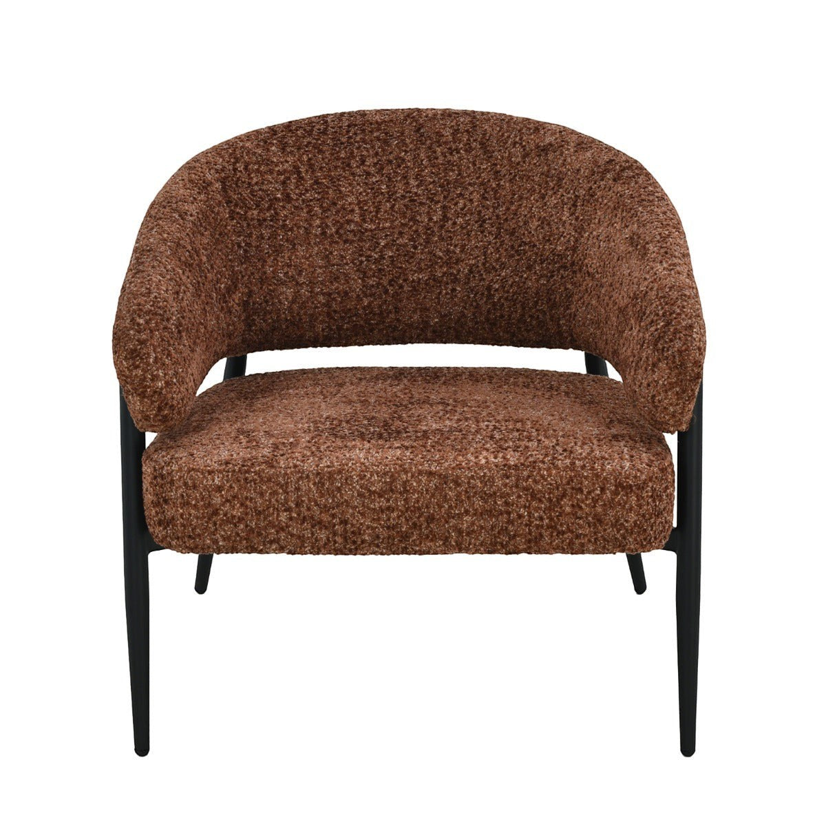 Kayu Living Dilan Venga lounge chair in hazel textured fabric with a curved back and black metal frame.