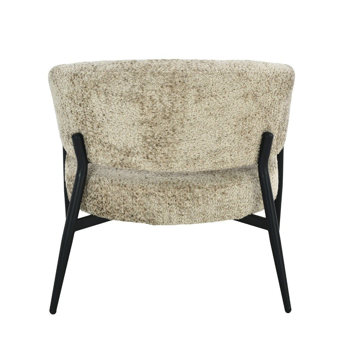 Kayu Living Dilan Venga Liver armchair featuring a textured beige bouclé fabric back and sleek black wooden legs