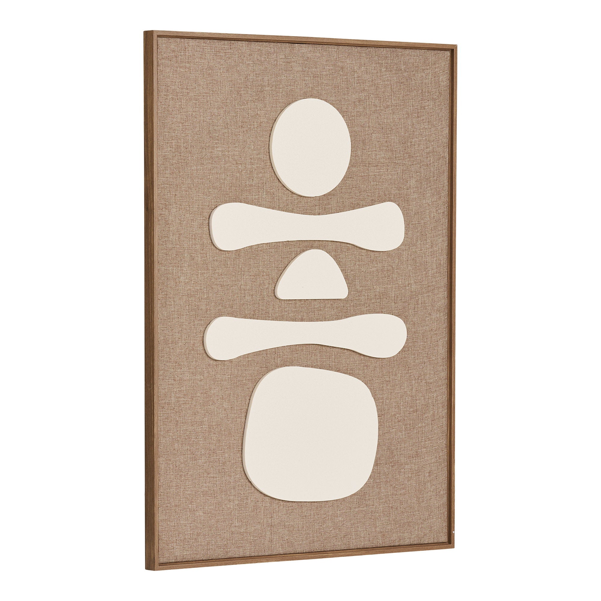 Kayu Living Diva Relief No.1 wall art featuring abstract beige shapes on a textured brown background in a wood frame.