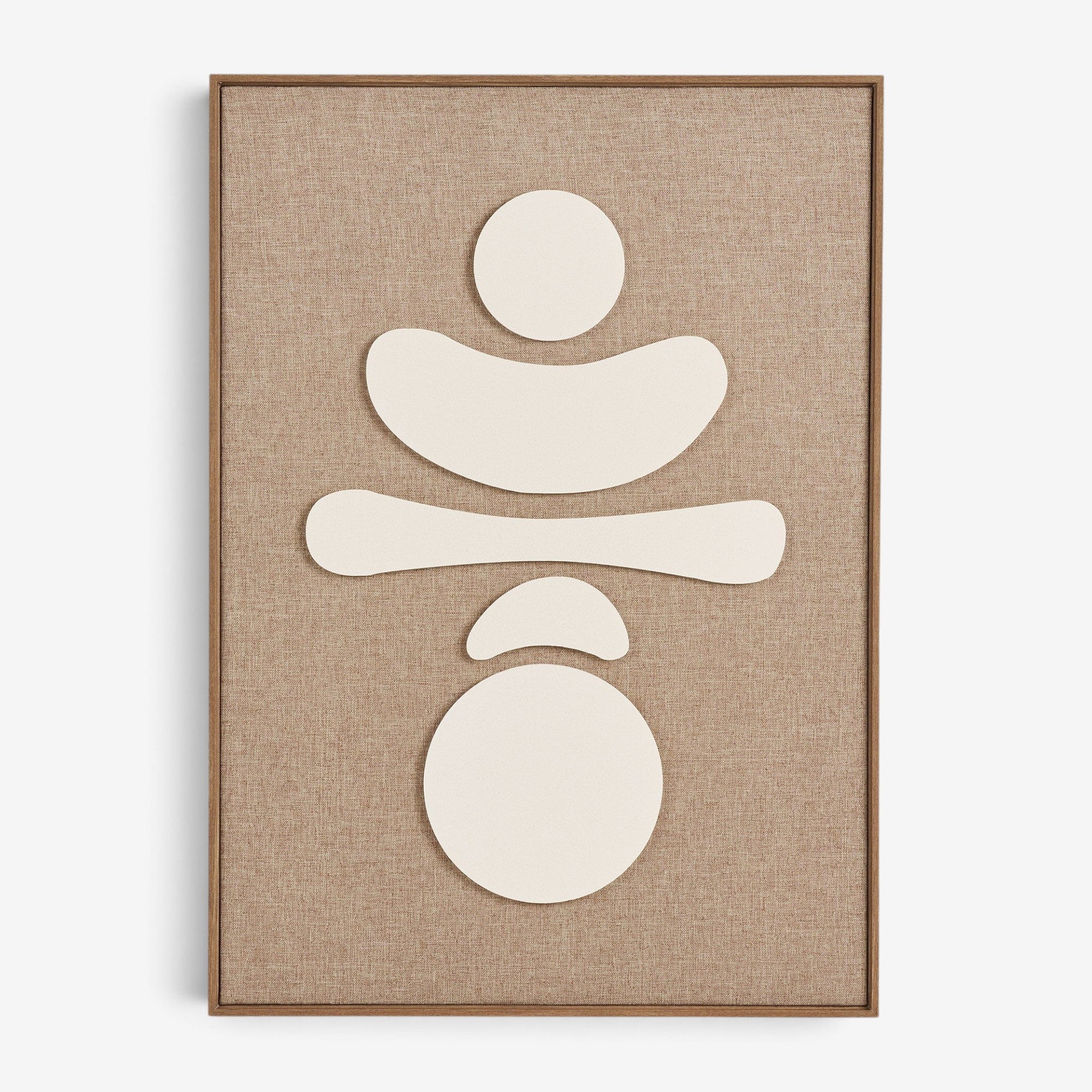 Kayu Living Diva Relief No.2 wall art featuring beige embossed geometric shapes on a textured brown fabric background.