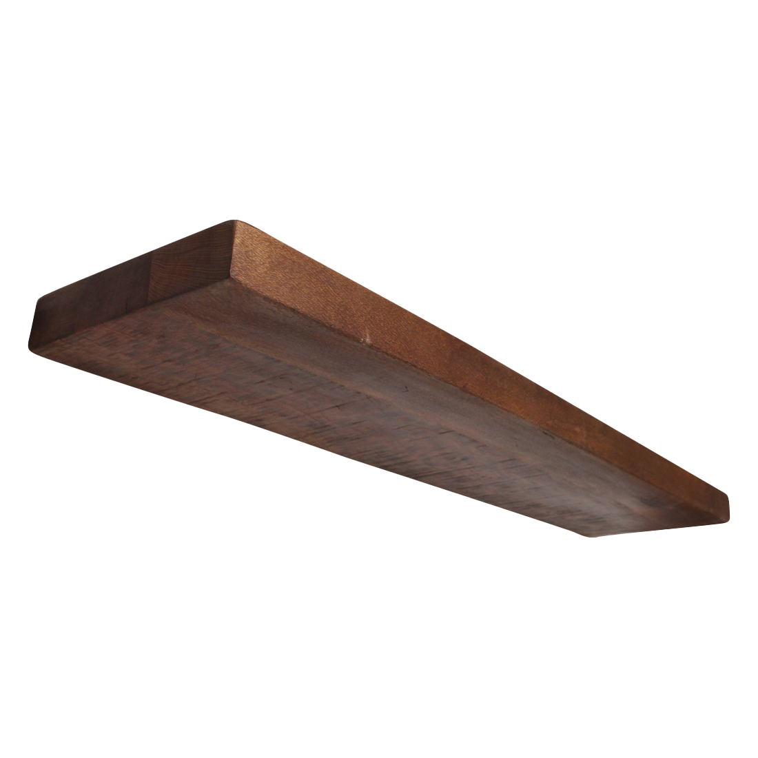 Kayu Living Factory floating wall shelf made from dark reclaimed FSC-recycled wood with a thick industrial design