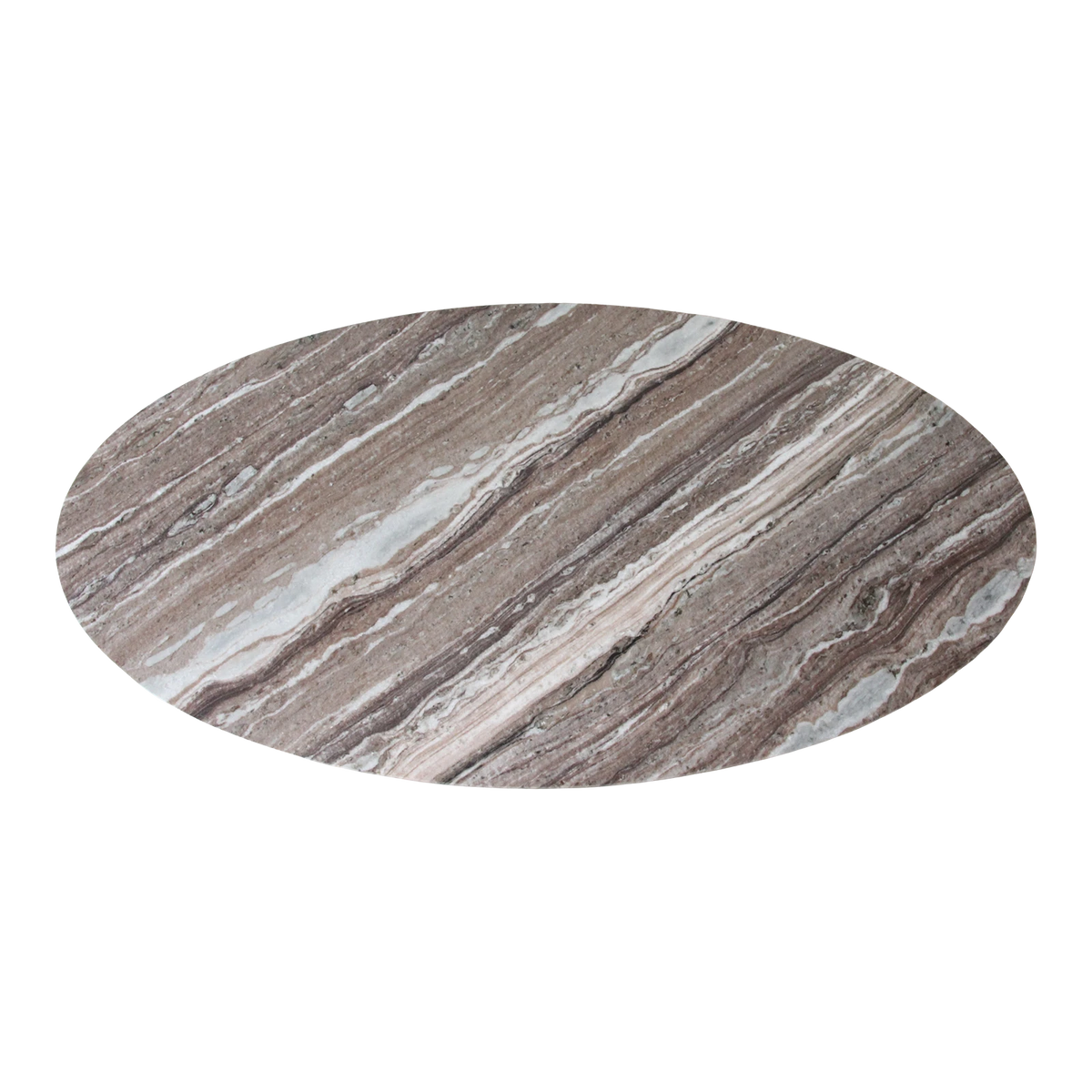 Kayu Living oval Fantasy Brown marble coffee table top with intricate brown, gray, and white natural stone veining.