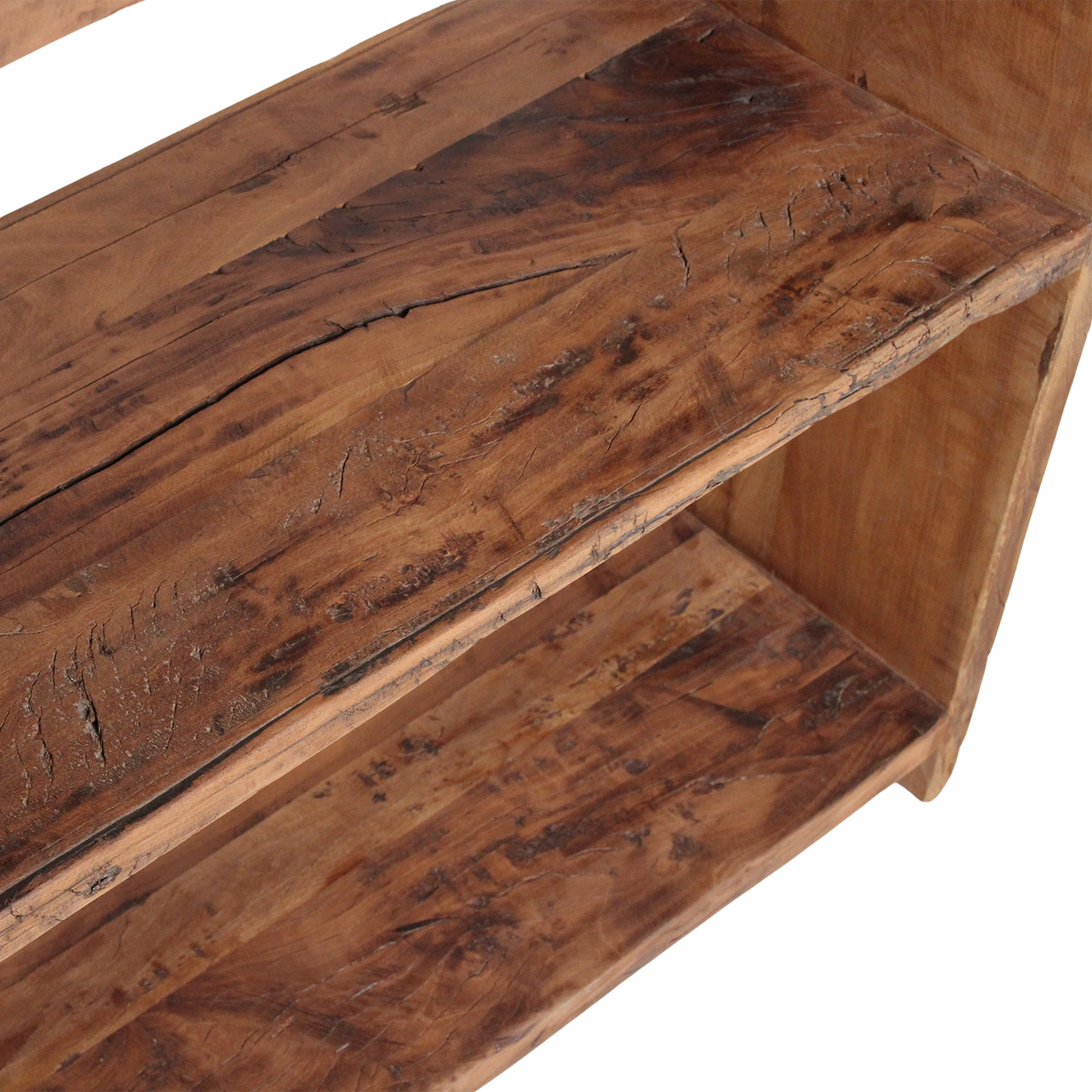 Kayu Living Farmwood storage rack featuring rustic brown reclaimed wood with visible grain and natural patina.