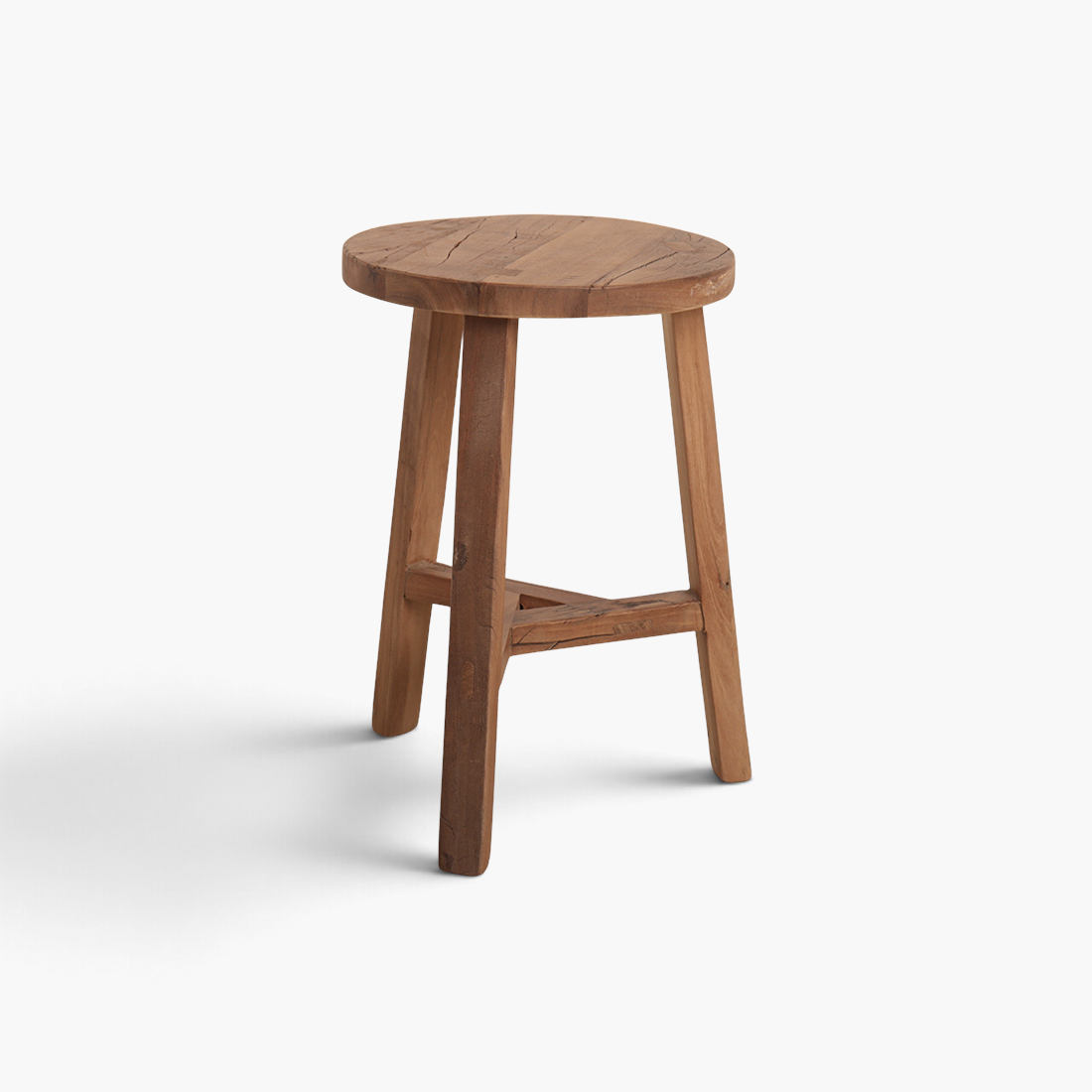 Kayu Living Farmwood stool made from brown reclaimed FSC-certified wood with a rustic textured finish.