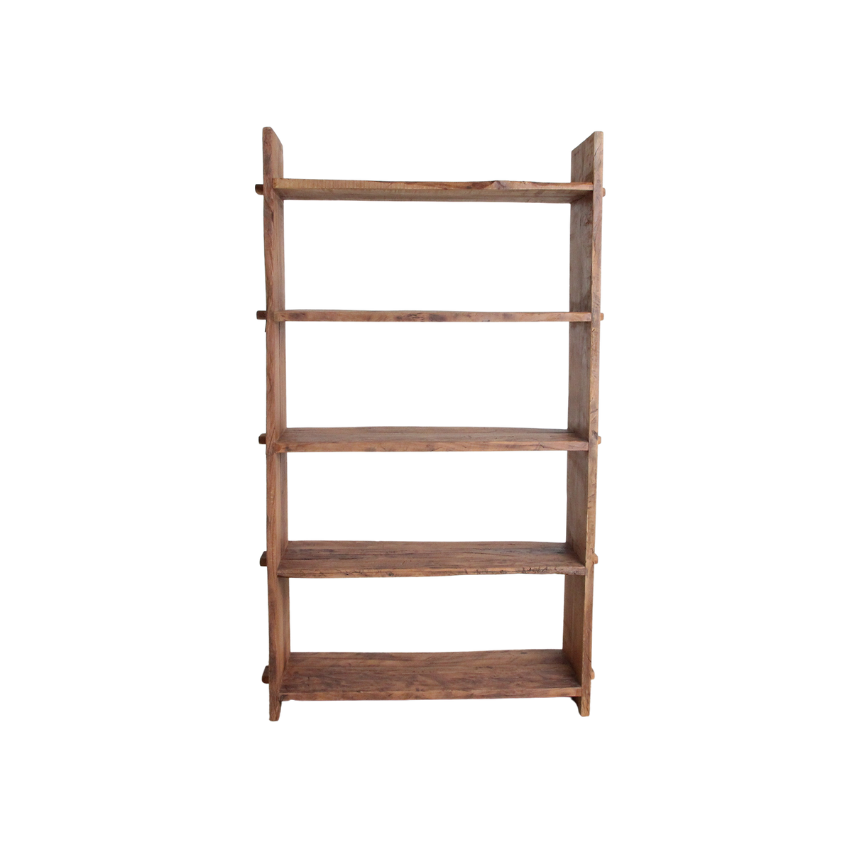 Kayu Living Farmwood storage rack made from reclaimed brown wood with five shelves and a rustic, natural grain finish.