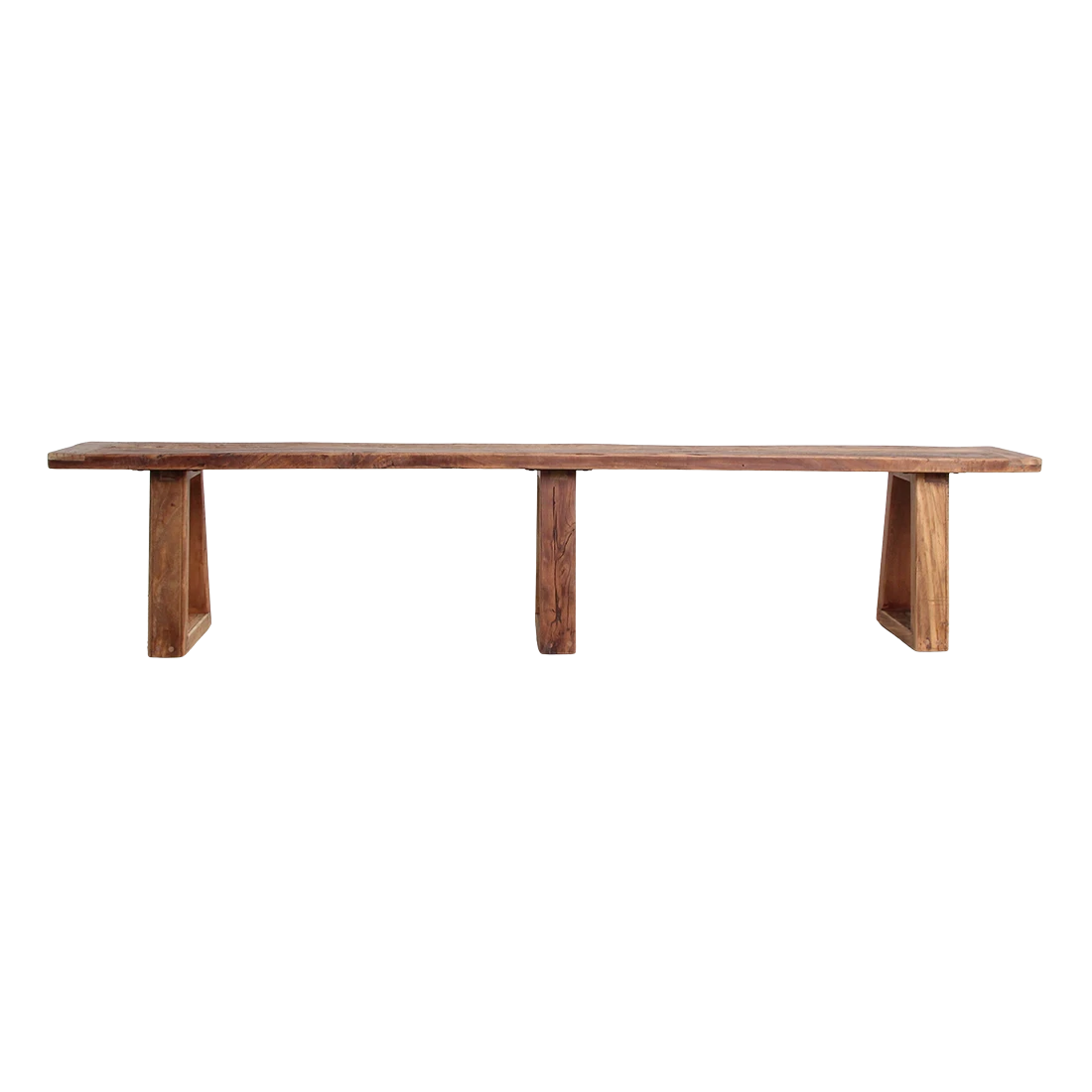 Kayu Living Farmwood 220 cm dining bench made from recycled wood with a natural grain finish and three sturdy legs.