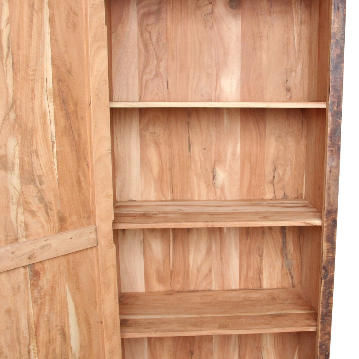 Kayu Living Farmwood cabinet made from FSC recycled wood with three interior shelves and a natural grain finish