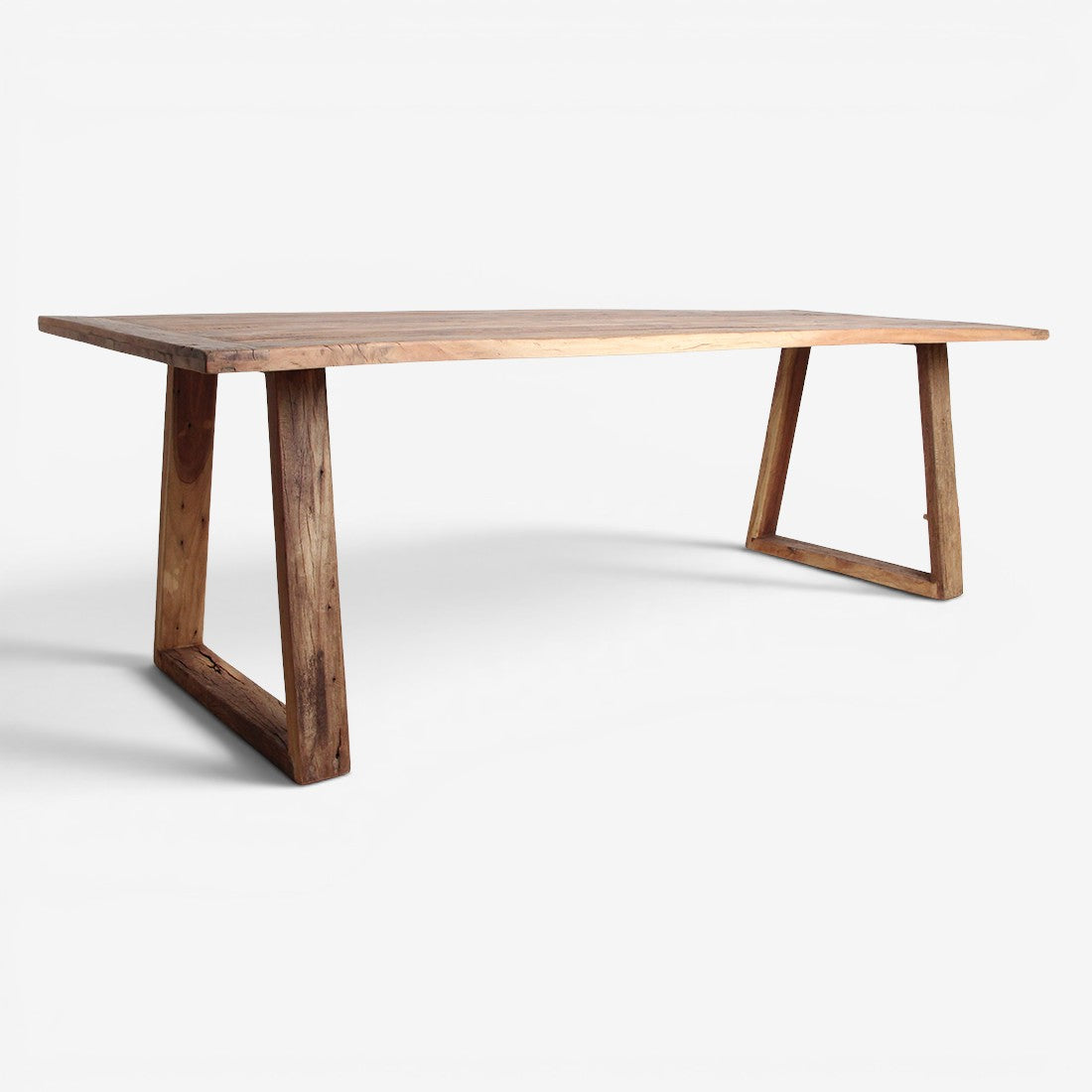 Kayu Living Farmwood 240 cm dining table made from recycled brown wood beams with a natural grain and rustic finish.