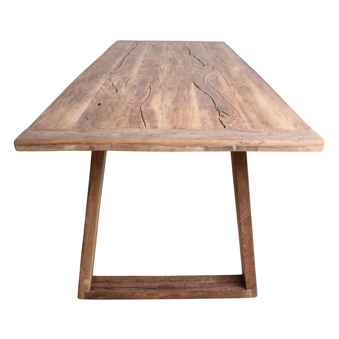 Kayu Living Farmwood 180 cm dining table made from recycled brown wood beams with natural grain and rustic texture.