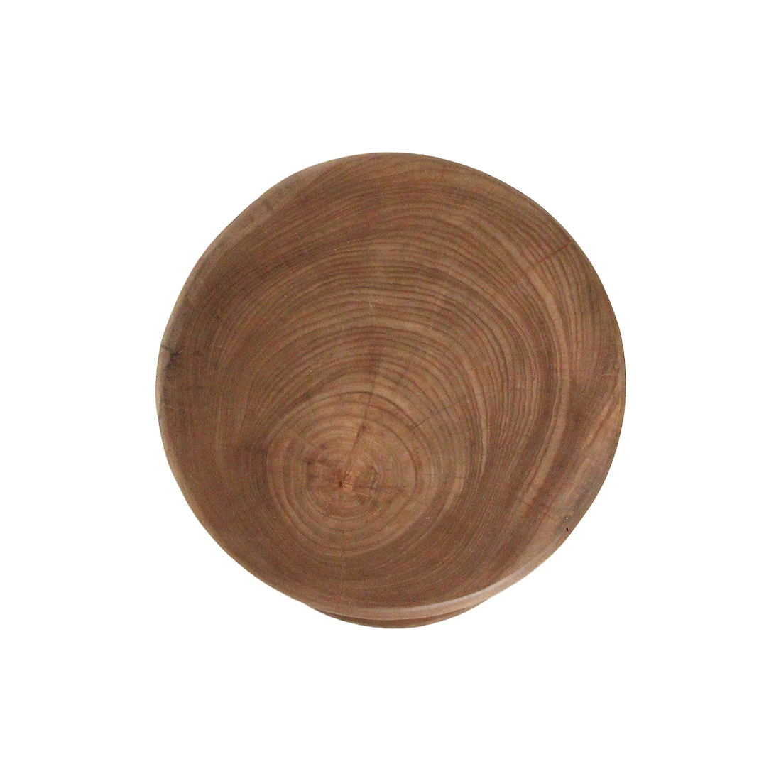 Kayu Living Forma Ritari solid teak wood side table with a natural circular grain pattern viewed from above.