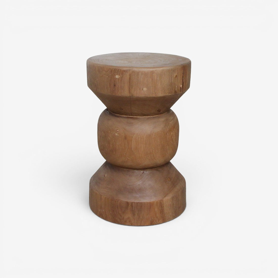 Kayu Living Forma Ritari solid teak side table with a stacked geometric design in a natural warm wood finish.