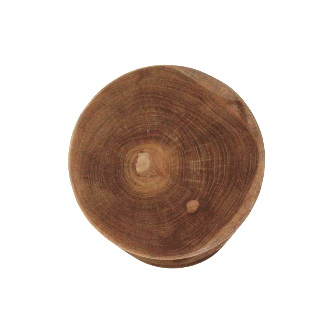 Kayu Living Forma Rizo handcrafted solid teak side table viewed from above showing natural wood grain patterns
