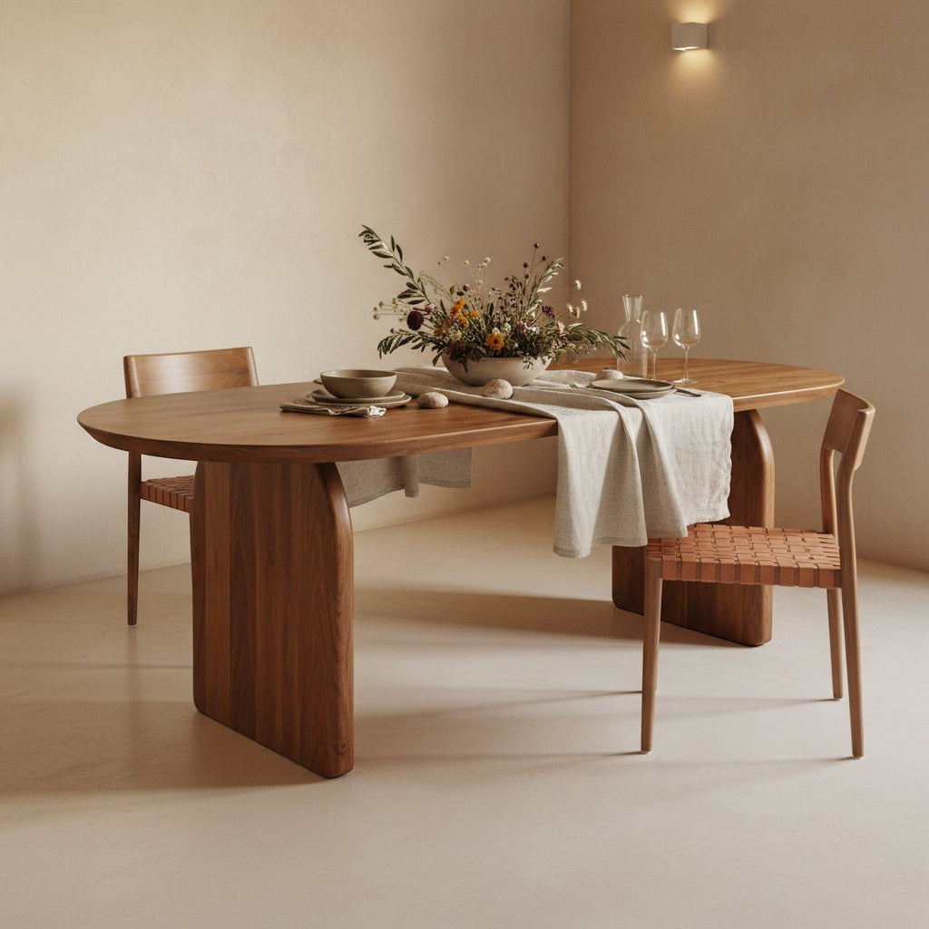 Kayu Living Freya teak dining chair with woven natural leather seat. Set of 2 chairs.