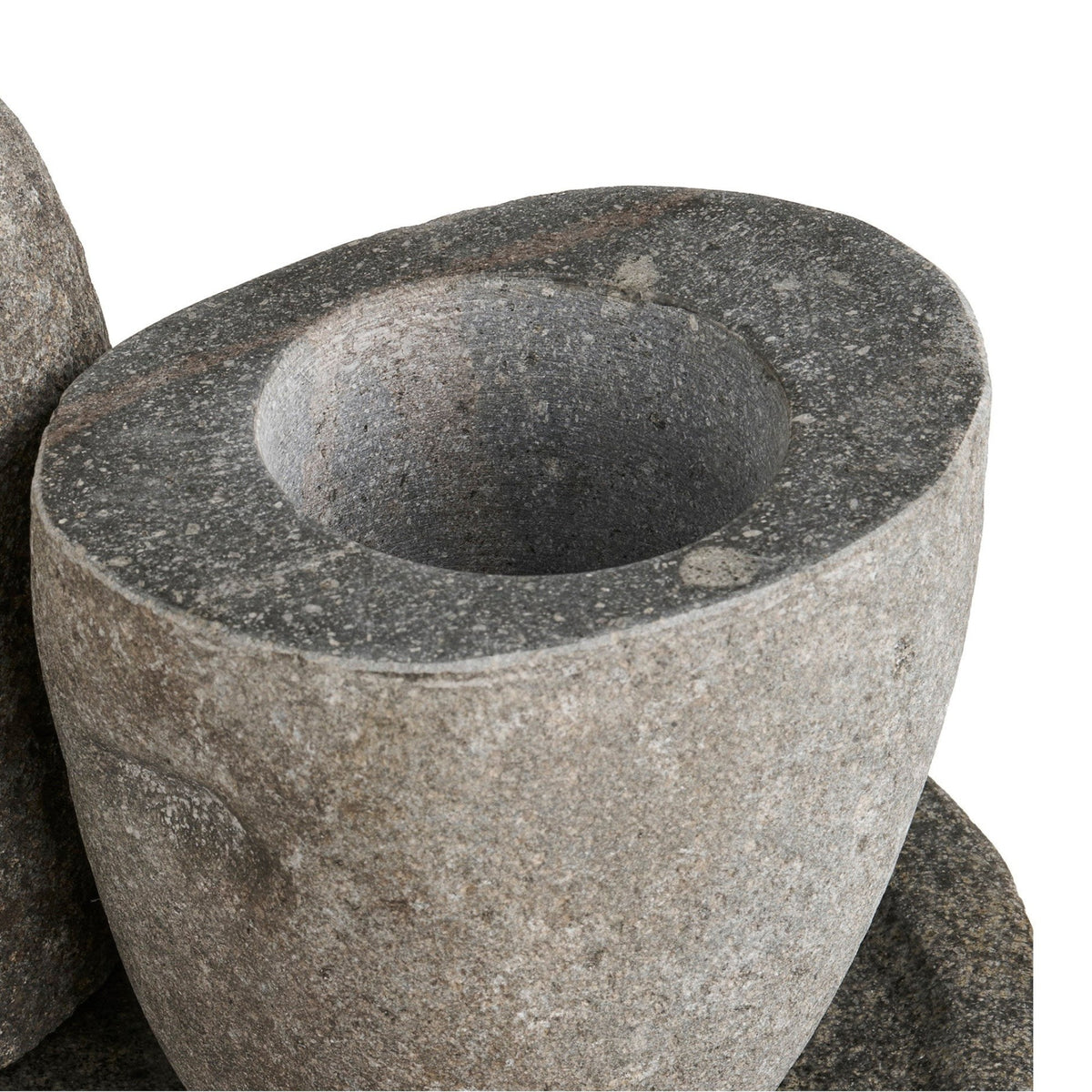 Kayu Living Gara bathroom set featuring a natural stone storage cup with a textured grey finish on a matching tray