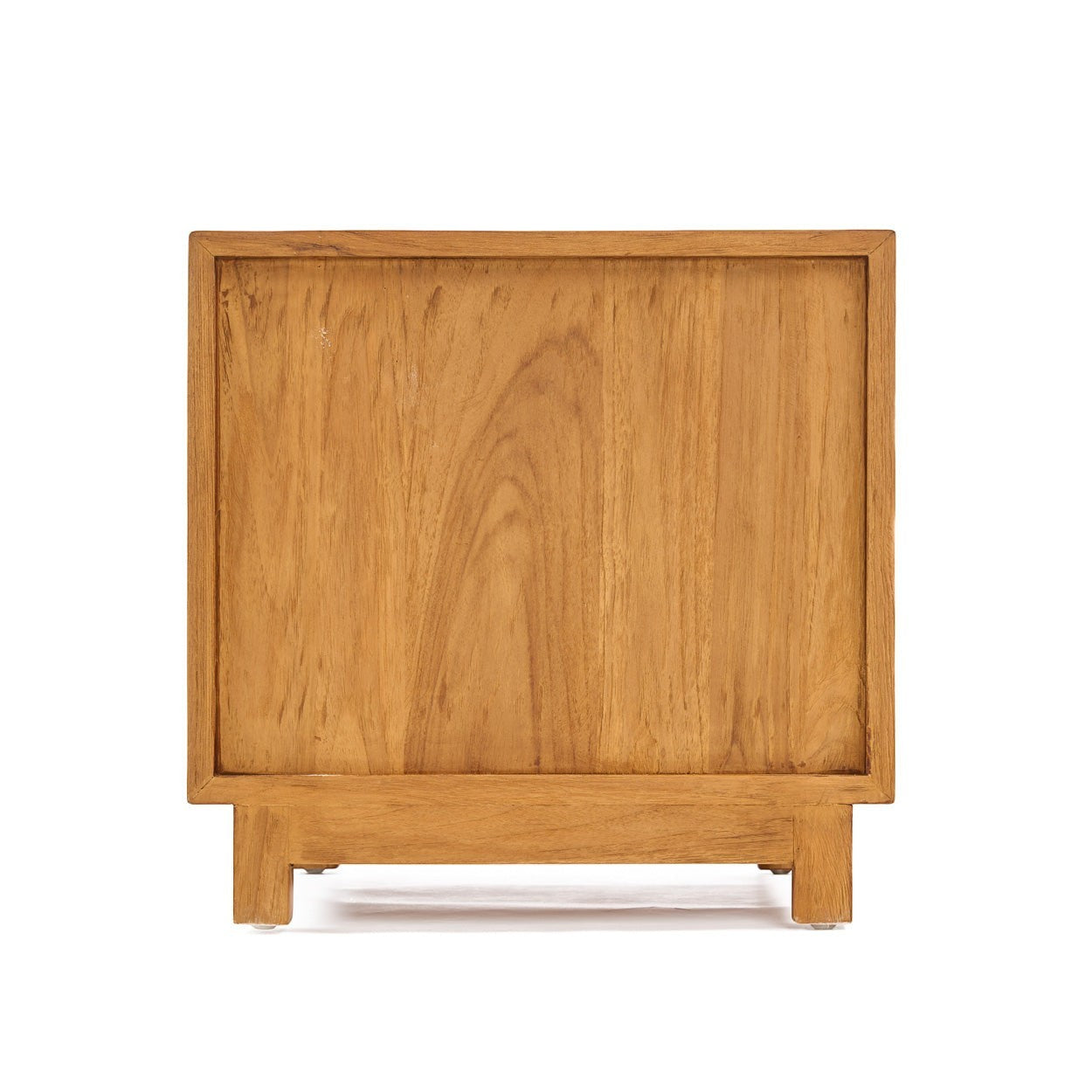 Kayu Living Harmony Nightstand in natural solid teak wood with a clean, minimalist silhouette and sturdy base.
