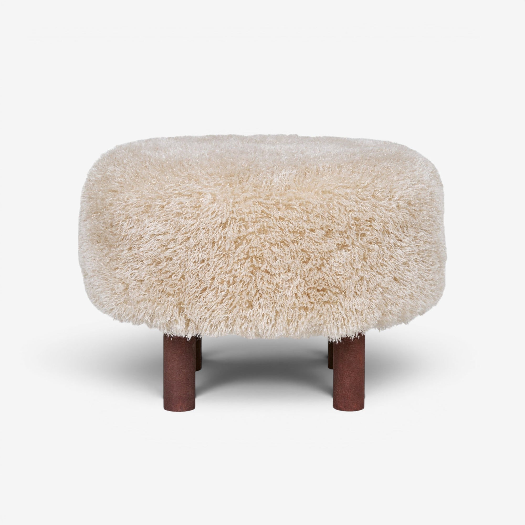 Kayu Living Inverness Pouf, cream textured upholstery, wooden legs. Versatile as seating, footrest, or side table.