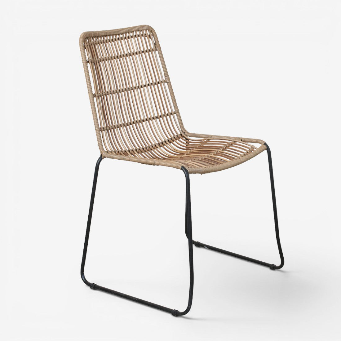 Kayu Living Jane natural synthetic rattan garden chair with a sturdy black metal frame for outdoor patio seating.