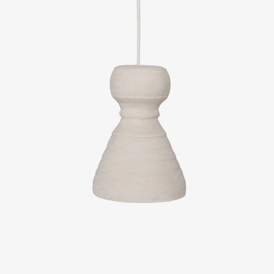 Kayu Living Kanoi pendant lamp in matte off-white Ecomix with organic, stone-like texture and minimalist design.